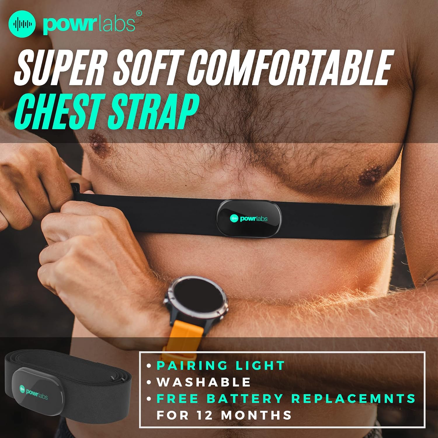 Powr Labs Bluetooth and ANT+ Heart Rate Monitor Chest Strap - Compatible with Polar, Garmin, Peloton, Wahoo - Image 6
