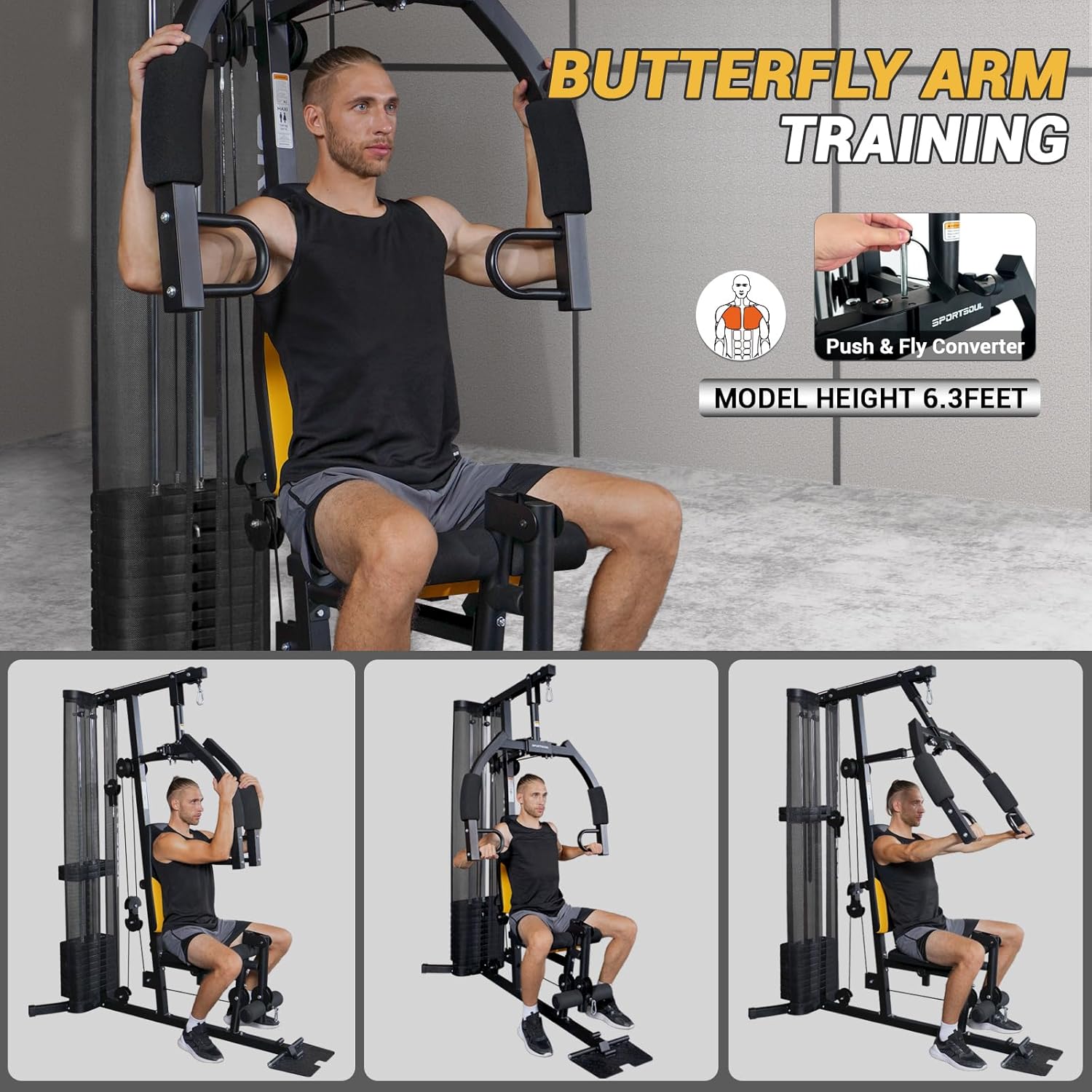 Home Gym Multifunctional Home Gym Equipment, 6 Workout Stations with 125LBS Weight Stack, Home Gym System for Full Body Training, Total Gym Exercise and Training Equipment with Pulley System - Image 8