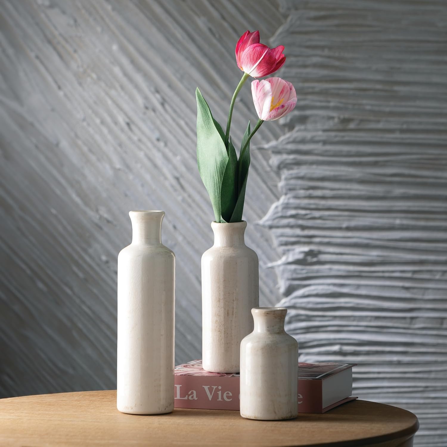 Sullivans White Ceramic Vase Set, Farmhouse Decor, Home Decorative Vase, Vases For Your Kitchen, Bedroom, Office, Living Room, Bathroom, & Shelf Centerpiece Table Decorations (CM2333) - Image 3