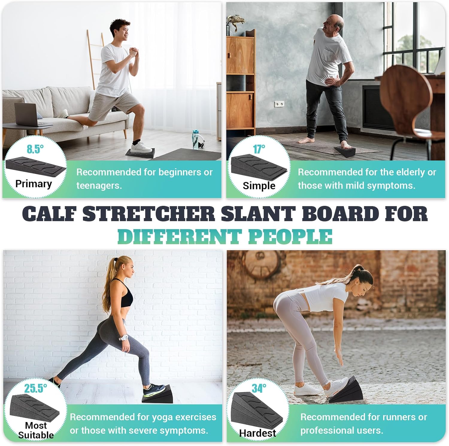 Slant Board for Calf Stretching, 5 Adjustable Angles Incline Board for Squat Wedge, 480 lbs Weight Capacity Calf Stretch Yoga Foam Wedge for Exercise, Squat, Ankle Mobility & Physical Therapy - Image 7