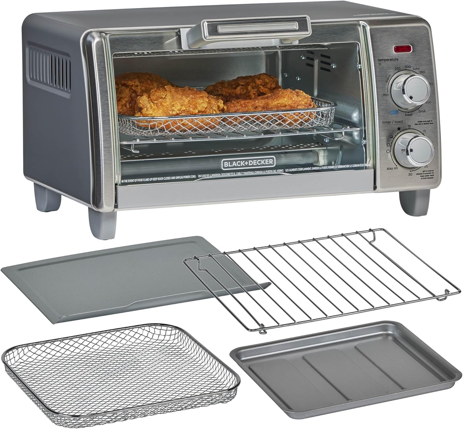BLACK+DECKER 4-Slice Crisp 'N Bake Air Fry Toaster Oven,TO1787SS-RFP, 4-Slice, 5 Cooking Functions, 30 Minute Timer, Stainless Steel - Image 2