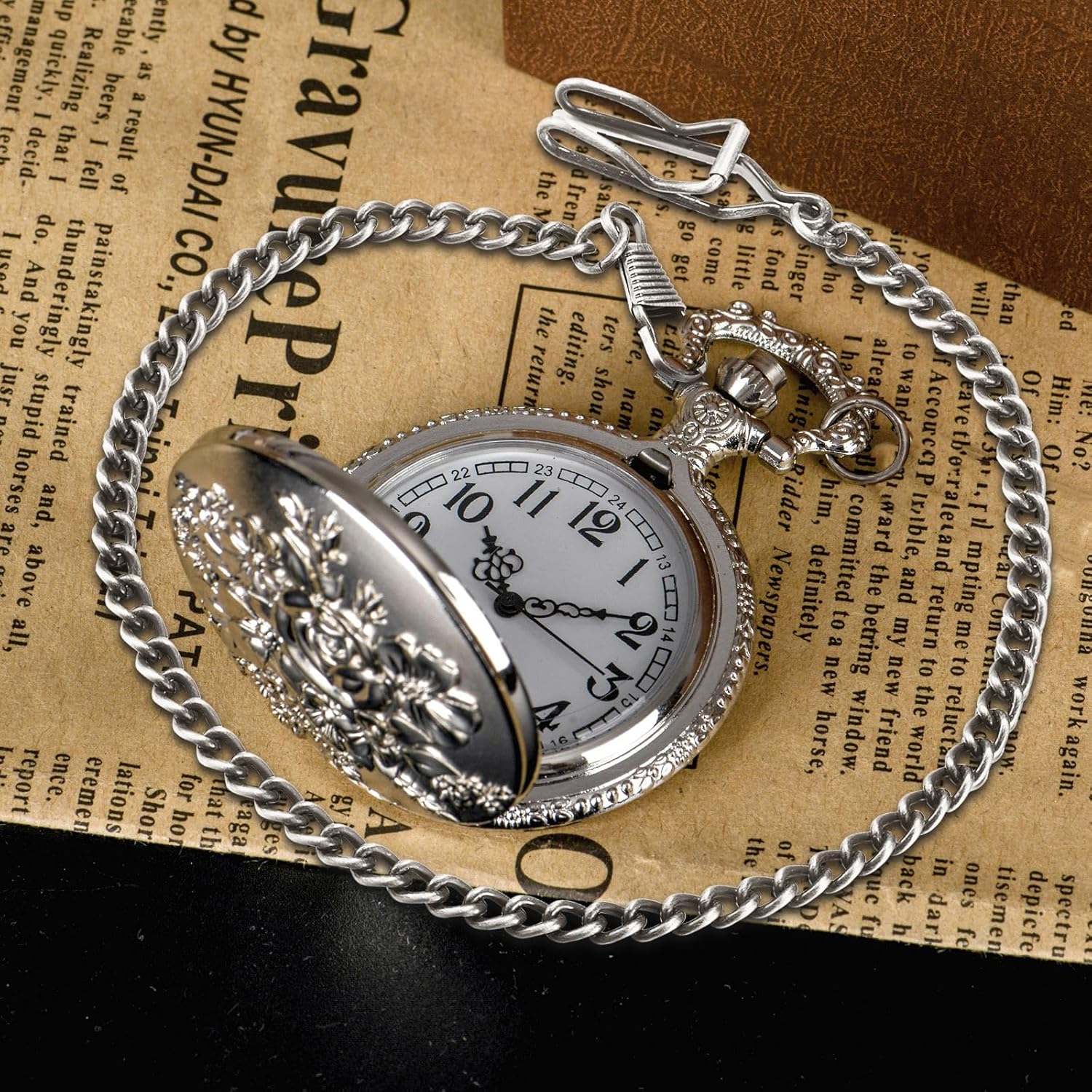 BOSHIYA Retro Flower Openwork Cover Quartz Pocket Watch with Chain Half Hunter Pocket Watches for Women with Box, for Mother's Day - Image 5
