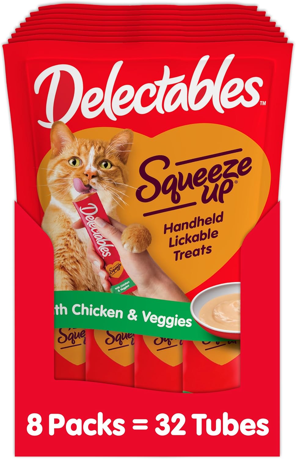 Hartz Delectables Squeeze Up Interactive Lickable Wet Cat Treats for Adult & Senior Cats, Chicken & Veggies, 4 Count (Pack of 8) - Image 2