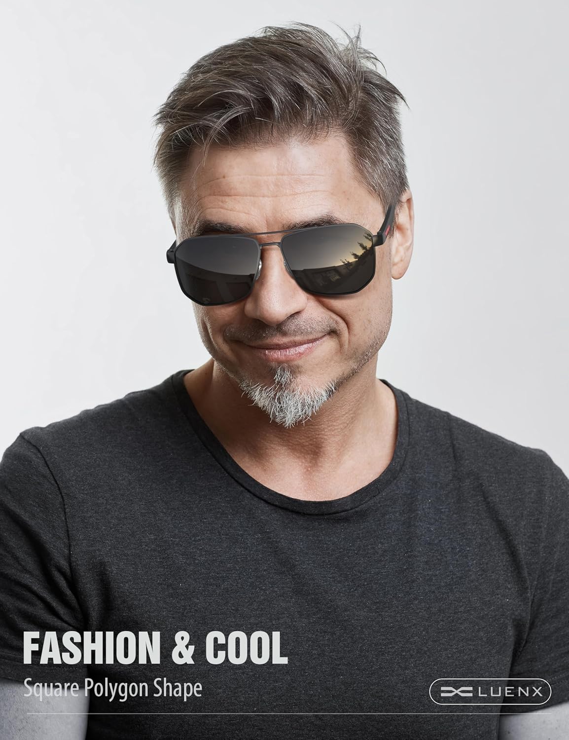LUENX Aviator Sunglasses for Men Square Polarized Polygon Lens - UV 400 Protection with Accessories 61MM Driving Outdoor - Image 3