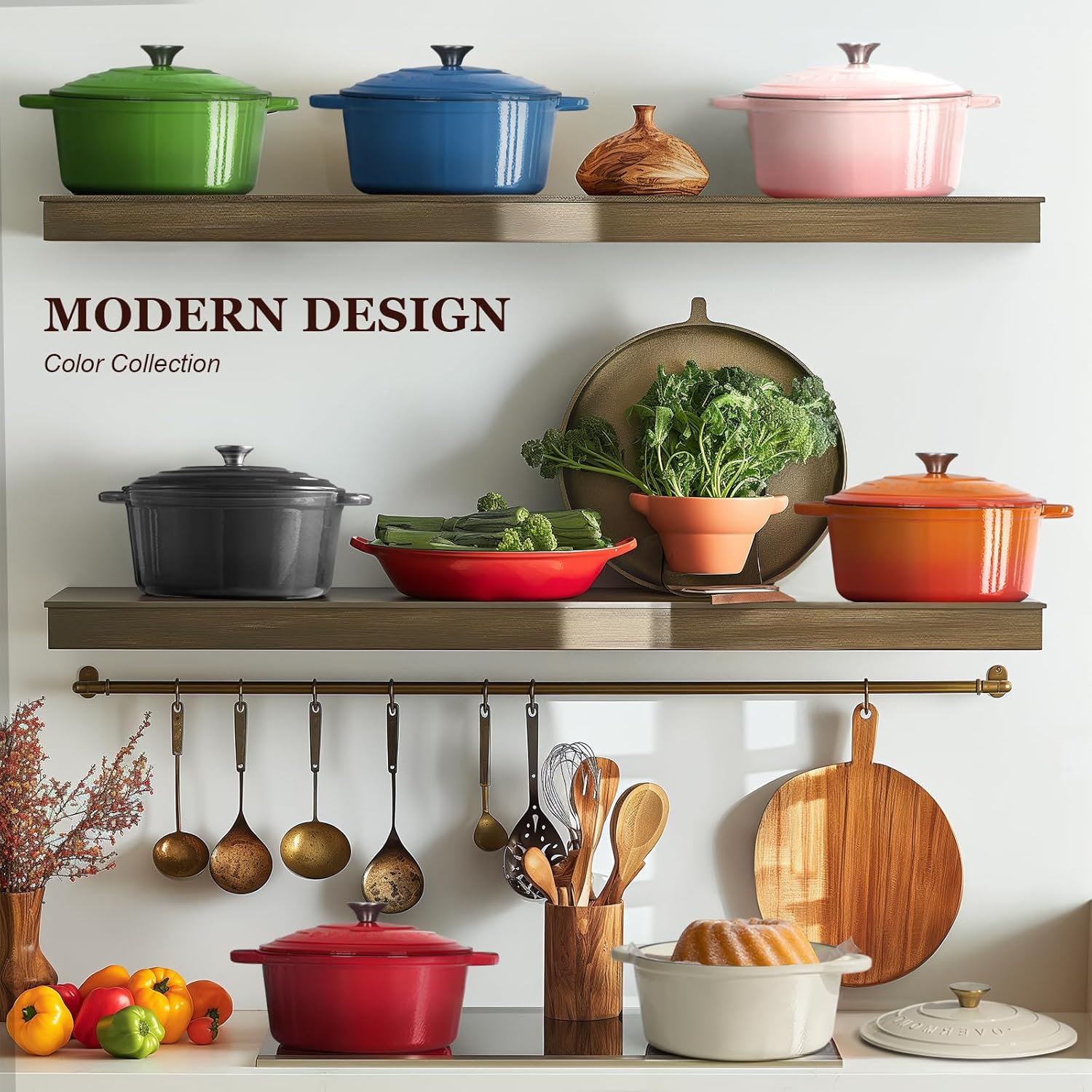 Overmont Enameled Cast Iron Dutch Oven - 5.5QT Pot with Lid Cookbook & Cotton Potholders - Heavy-Duty Cookware for Braising, Stews, Roasting, Bread Baking pink - Image 4