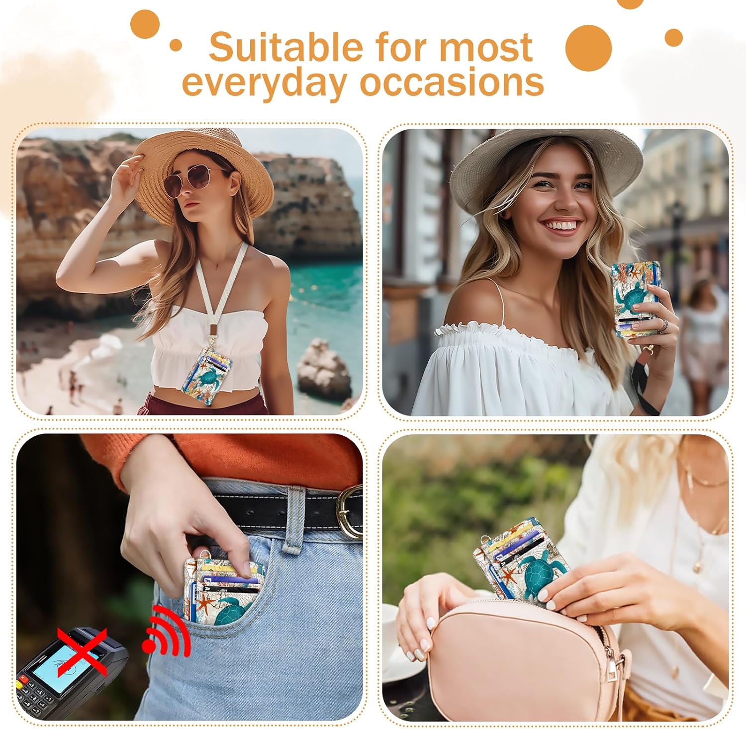 Credit Card Holder Slim Wallet, Sea Turtle RFID Wallet Women Front Pocket Small Card Holder Travel Cute Funny Thin Card Case ID Window PU Leather RFID Blocking Card Organizer Gifts Girls - Image 4