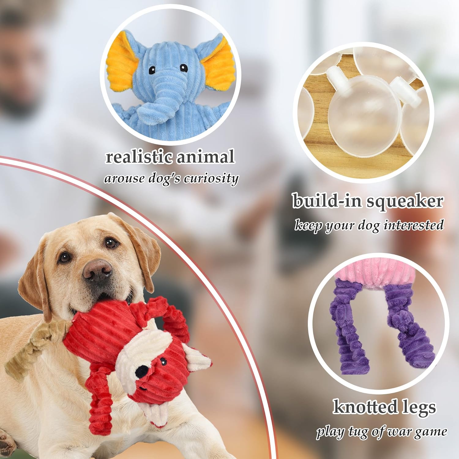 5 Pack Tough Dog Toys Stuffed Squeaky Dog Toys Assortment Plush Animal Dog Toy Value Bundle Puppy Pet Dog Toys for Small Medium Large Dogs - Image 4