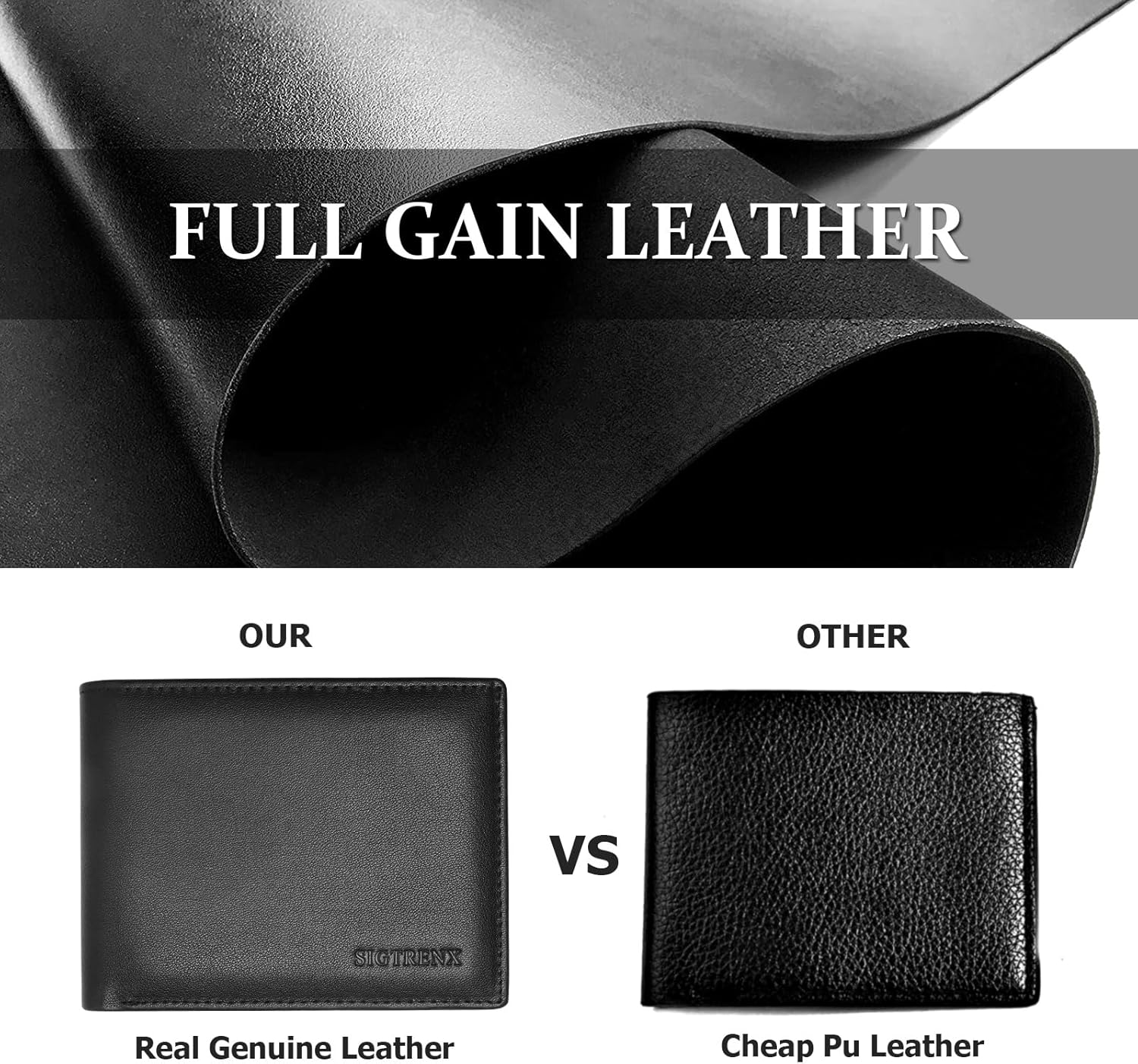 Leather Wallets for Men, Genuine Leather Mens Wallets Bifold Rfid Blocking with 2 ID Windows - Image 3