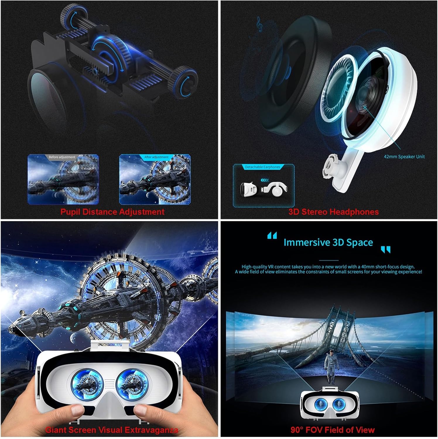 Virtual Reality Headsets to Play Games/Movies for Adults/Kids, 3D VR Glasses Compatible iOS and Android Smartphones 4.7-7.8in, 2023 New vr Headset Set with Gamepad and Controller, New Year Gifts 2024 - Image 4