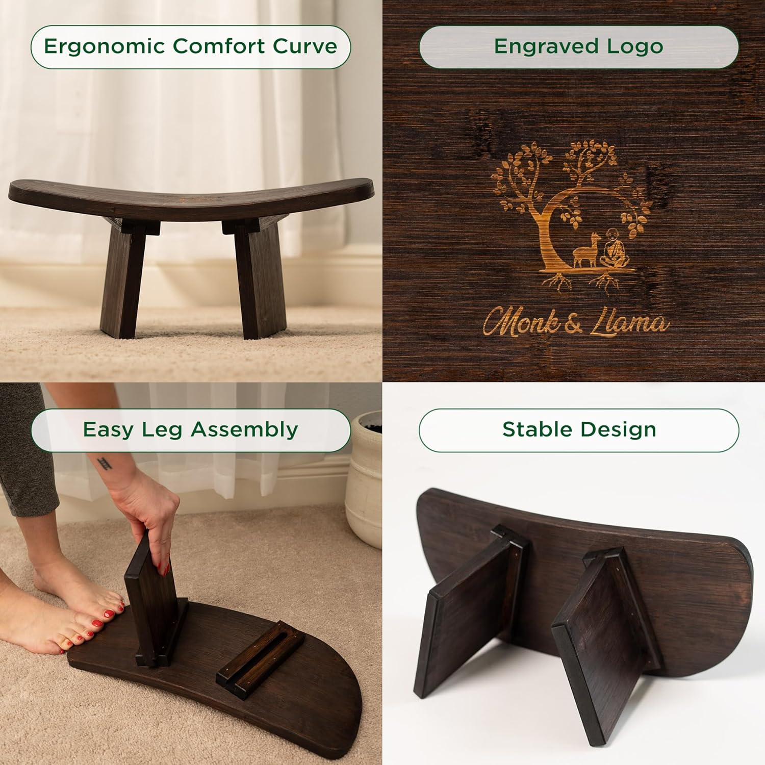 Monk & Llama Meditation Bench - Foldable, Ergonomic, Bamboo Kneeling Stool— Perfect Seiza Bench Meditation Stool Chair for Prayer & Travel - Deeper & Enjoyable Sessions - Image 4