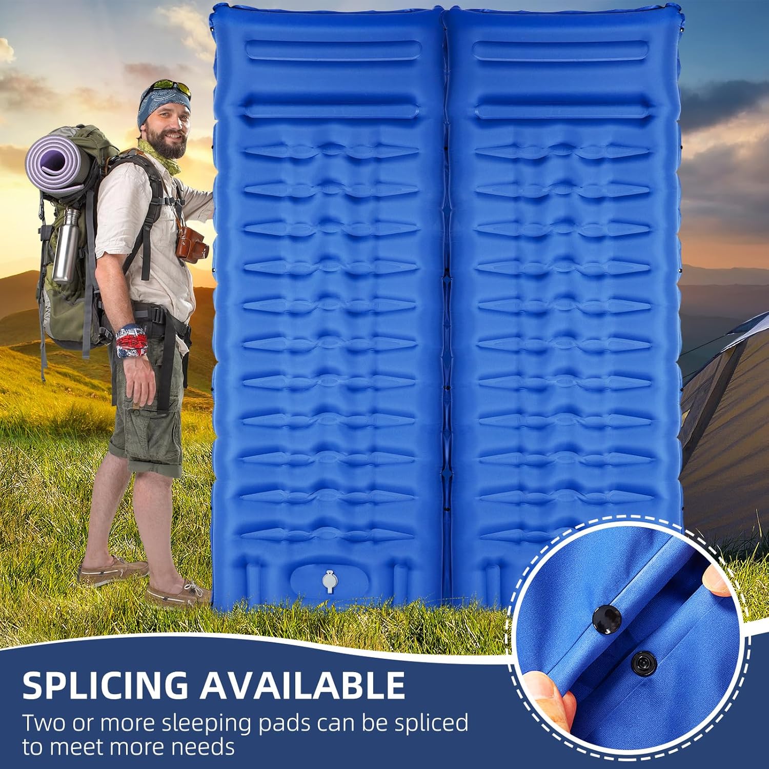 Sleeping Pad, Ultralight Thicken Inflatable Sleeping Pad for Camping, Built-in Pump, Great for Camping, Hiking, Carry Bag, Repair Kit, Compact & Lightweight Air Mattress(Blue) - Image 4