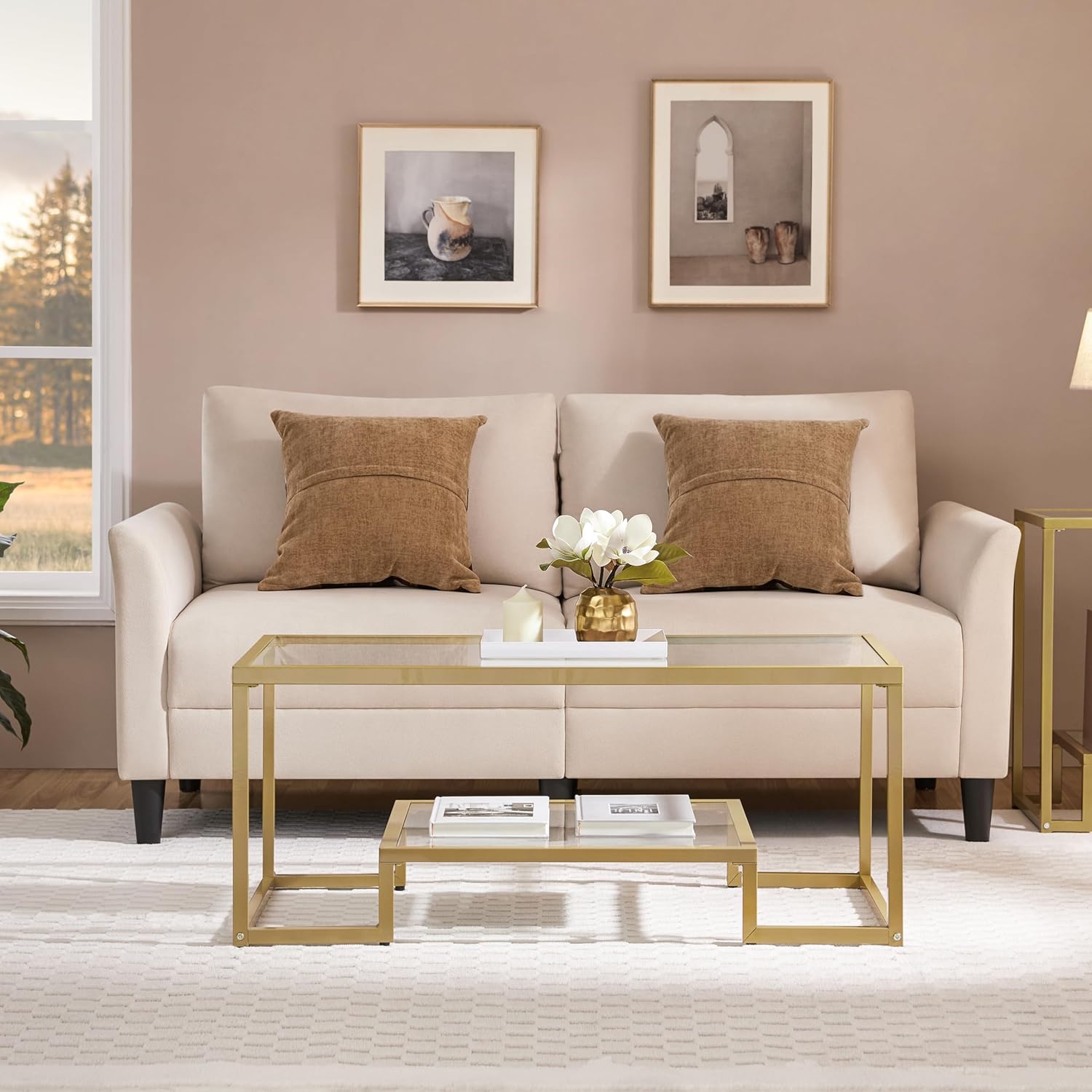 Yaheetech Gold Coffee Table, 42" Rectangular Glass Coffee Table for Living Room, 2-Tier Center Tea Tables with Metal Frame for Small Space, Apartment, Office - Image 5