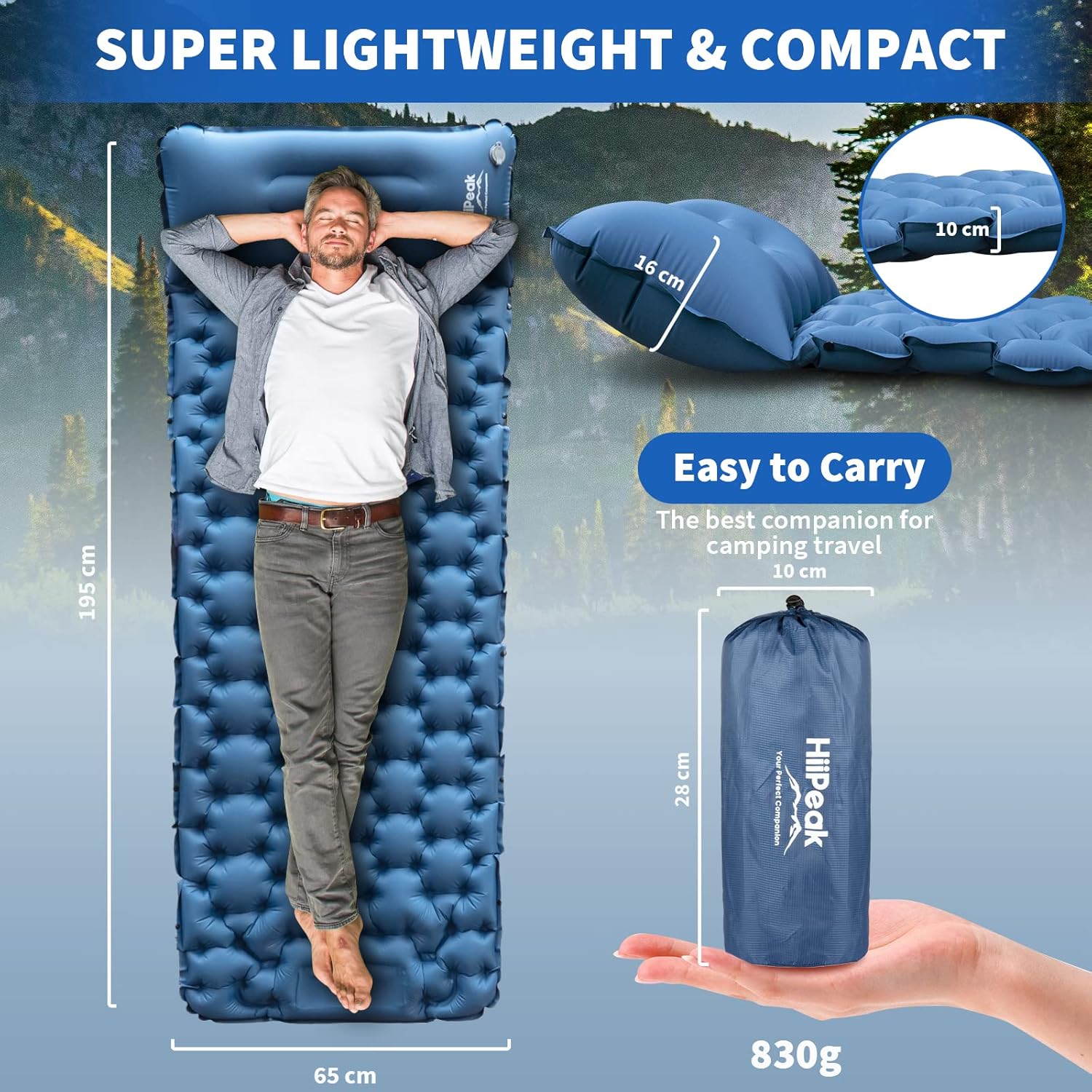 HiiPeak Sleeping Pad for Camping- Ultralight Inflatable Sleeping Mat with Built-in Foot Pump, Upgraded Durable Compact Camping Air Mattress for Camping, Backpacking, Hiking - Image 3