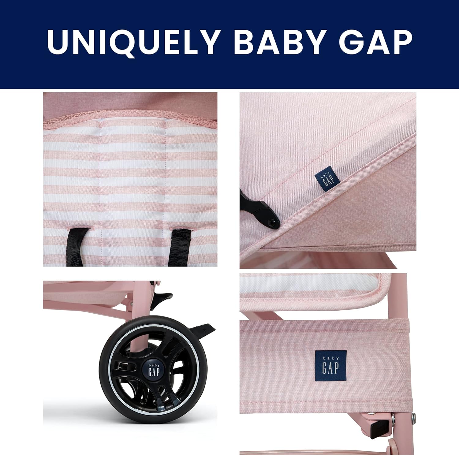 babyGap Classic Stroller - Lightweight Stroller with Recline, Compact Fold & Removable Parent Organizer - Made with Sustainable Materials, Pink Stripes - Image 7