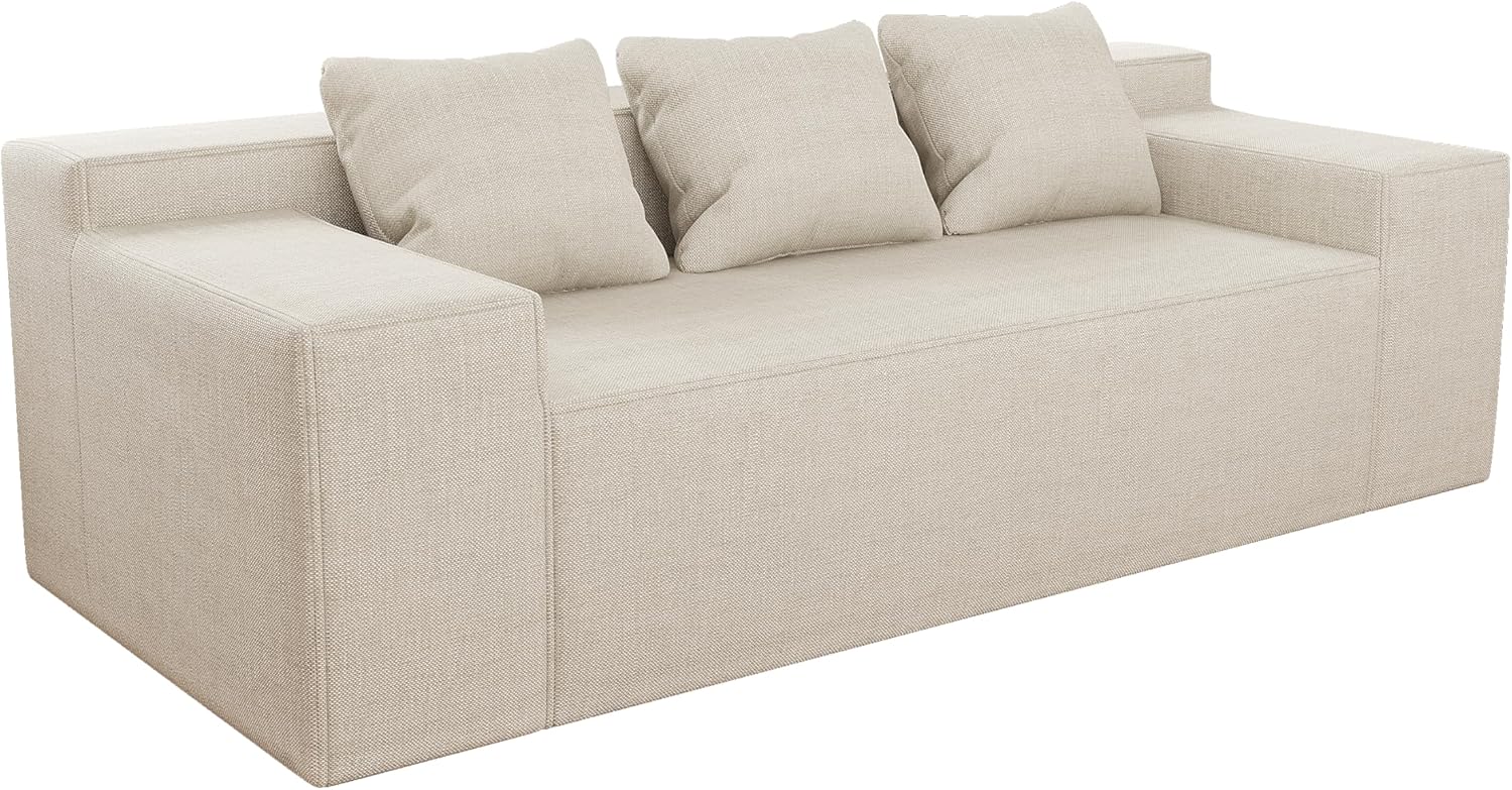 Modern 3-Seater Sofa, Hybrid Sofa in a Box, No Assembly Required, Comfy Sofa Couch with 3 Matching Pillows, Cat-Scratch Resistant Linen, Couch for Living Room or Bedroom, Beige - Image 10