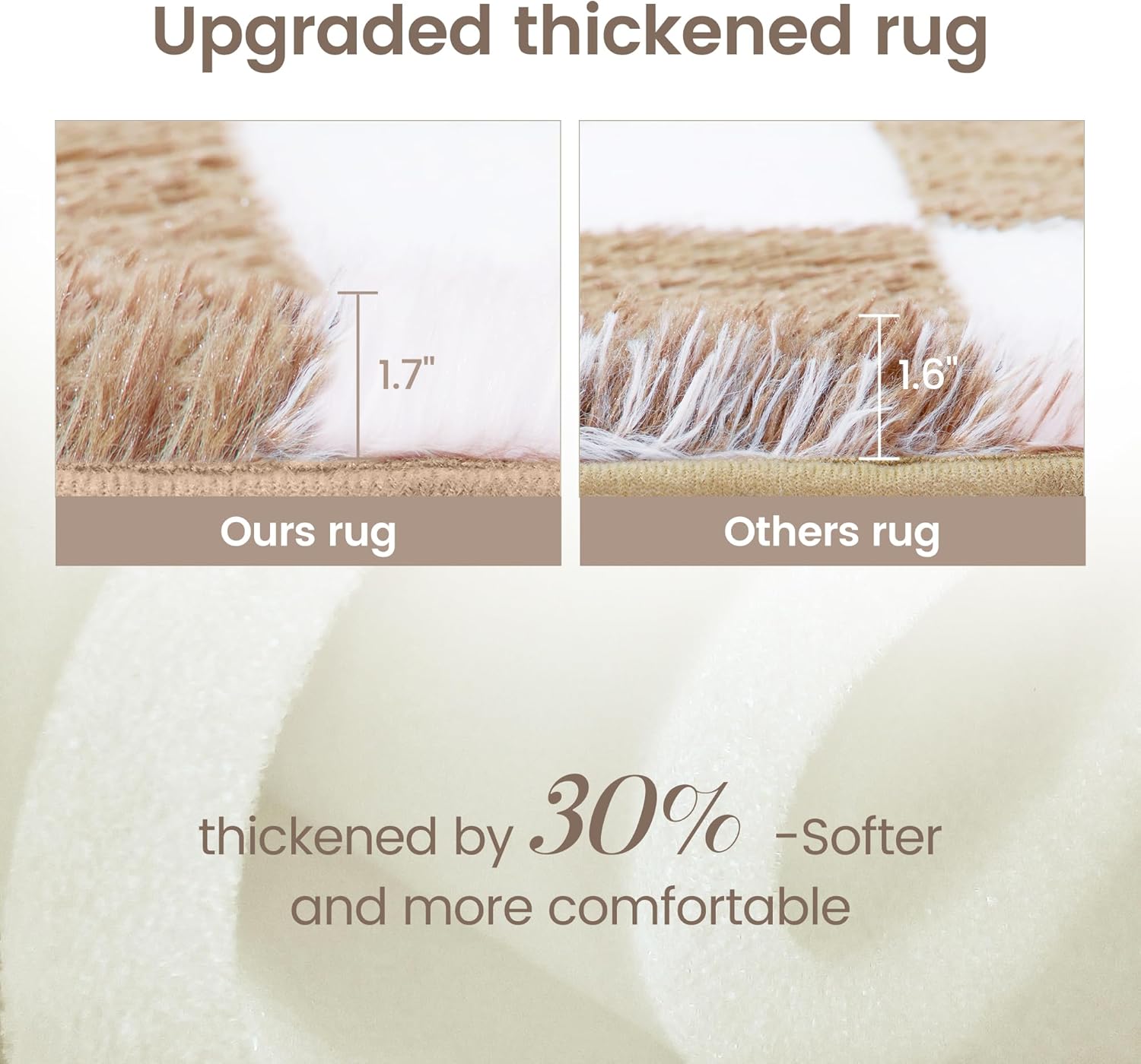 Super Soft Rug for Bedroom, 5x7 Ft Beige and White Area Rug Classic Checkered Shaggy Rug Anti-Skid High Pile Soft Fluffy Fuzzy Carpet for Living Room Bedroom Kids Room Nursery, Dorm Home Decor - Image 5