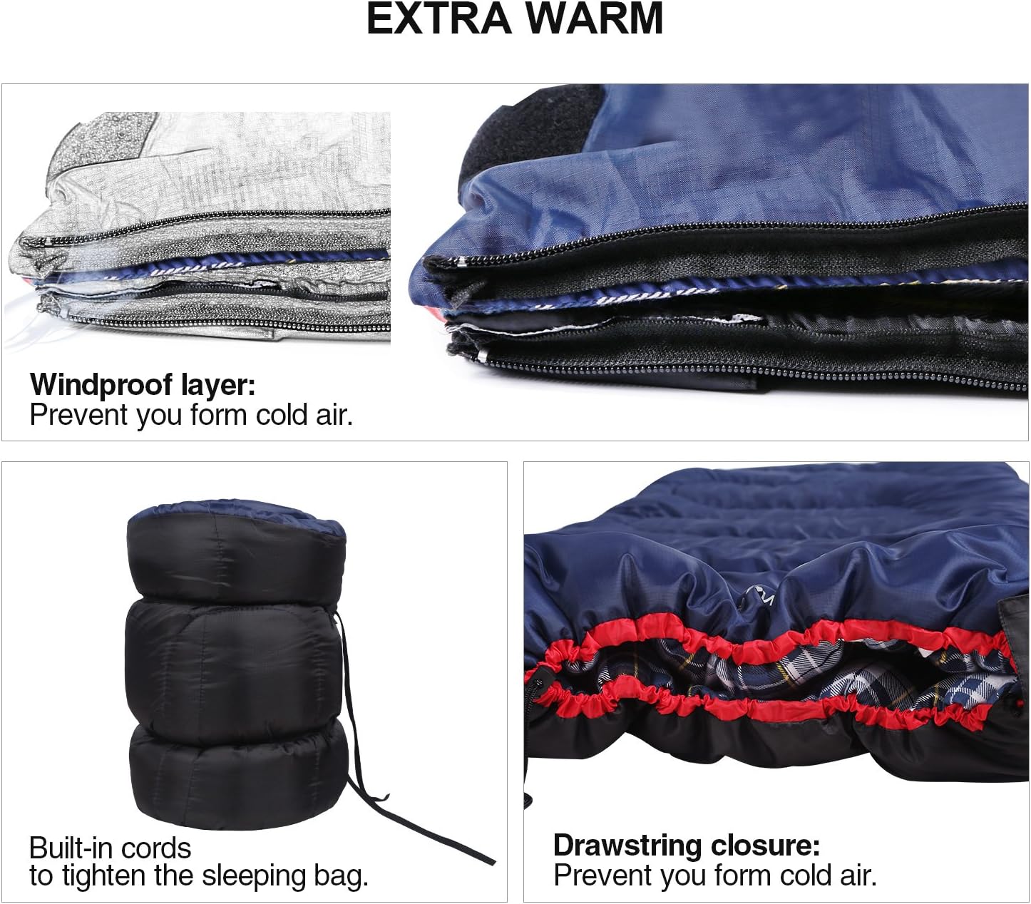 REDCAMP Cotton Flannel Sleeping Bag for Camping Backpacking, Adults Cold Weather Envelope Sleeping Bags with 2/3/4lbs Filling - Image 5