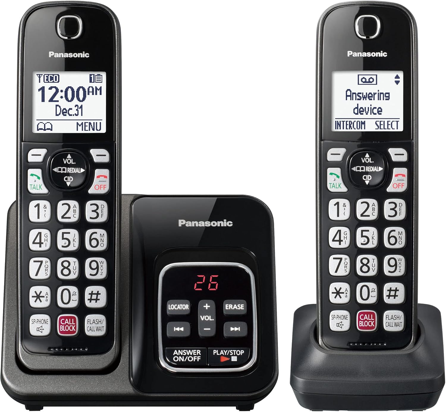 Panasonic Cordless Phone with Answering Machine, Advanced Call Block, Bilingual Caller ID and Easy to Read High-Contrast Display, Expandable System with 2 Handsets - KX-TGD832M (Metallic Black) - Image 2