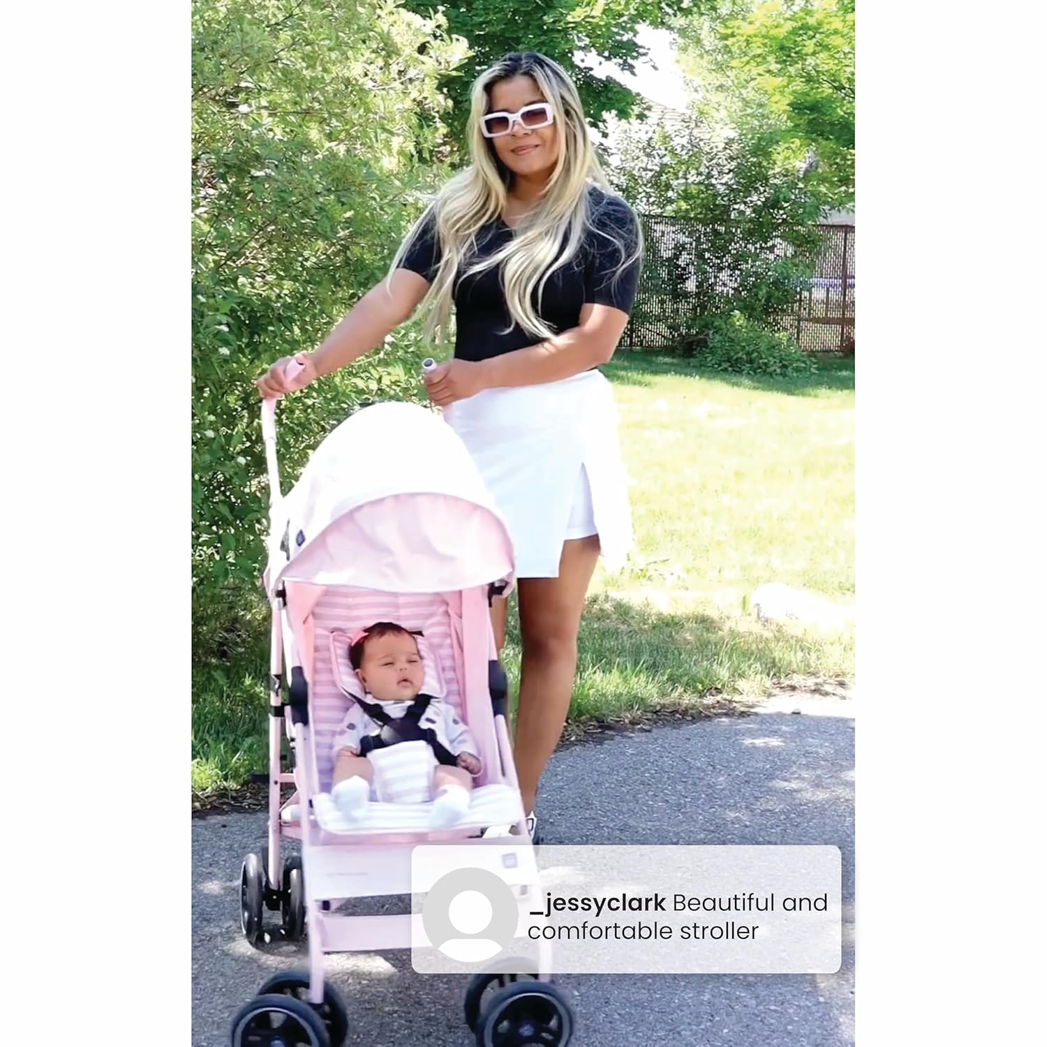 babyGap Classic Stroller - Lightweight Stroller with Recline, Compact Fold & Removable Parent Organizer - Made with Sustainable Materials, Pink Stripes - Image 8