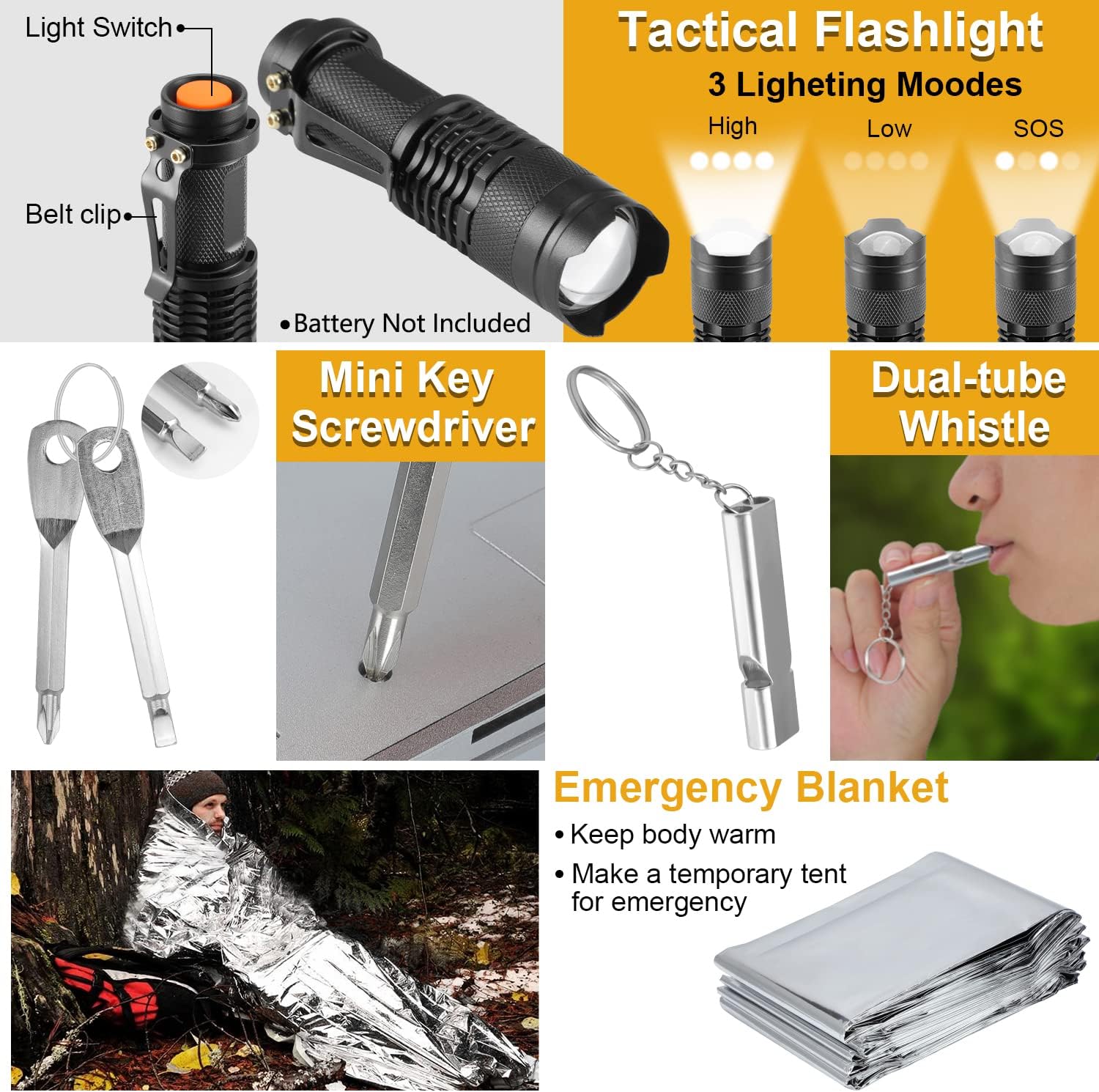 Survival Kit, Gifts for Men Dad Husband, Emergency Survival Gear and Equipment 19 in 1, Fishing Hunting Birthday for Men, Camping Accessories, Cool Gadget, Camping Essentials - Image 7