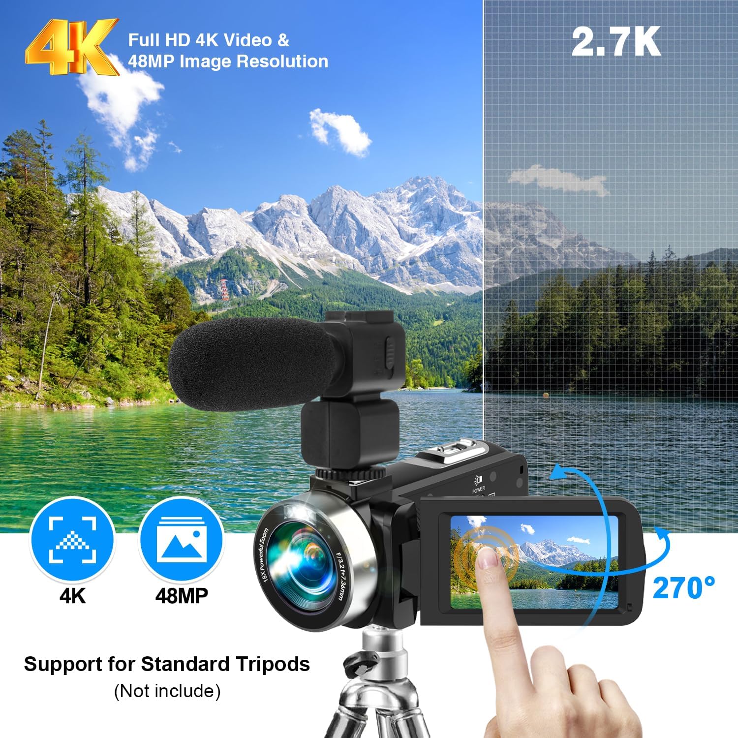 Video Camera Camcorder Full HD 4K 60FPS 48MP WiFi IR Night Vision Vlogging Camera for YouTube Digital Camera Recorder 18X Zoom Camcorders with 3.0" Touch Screen,2 Batteries and 32G SD Card - Image 3