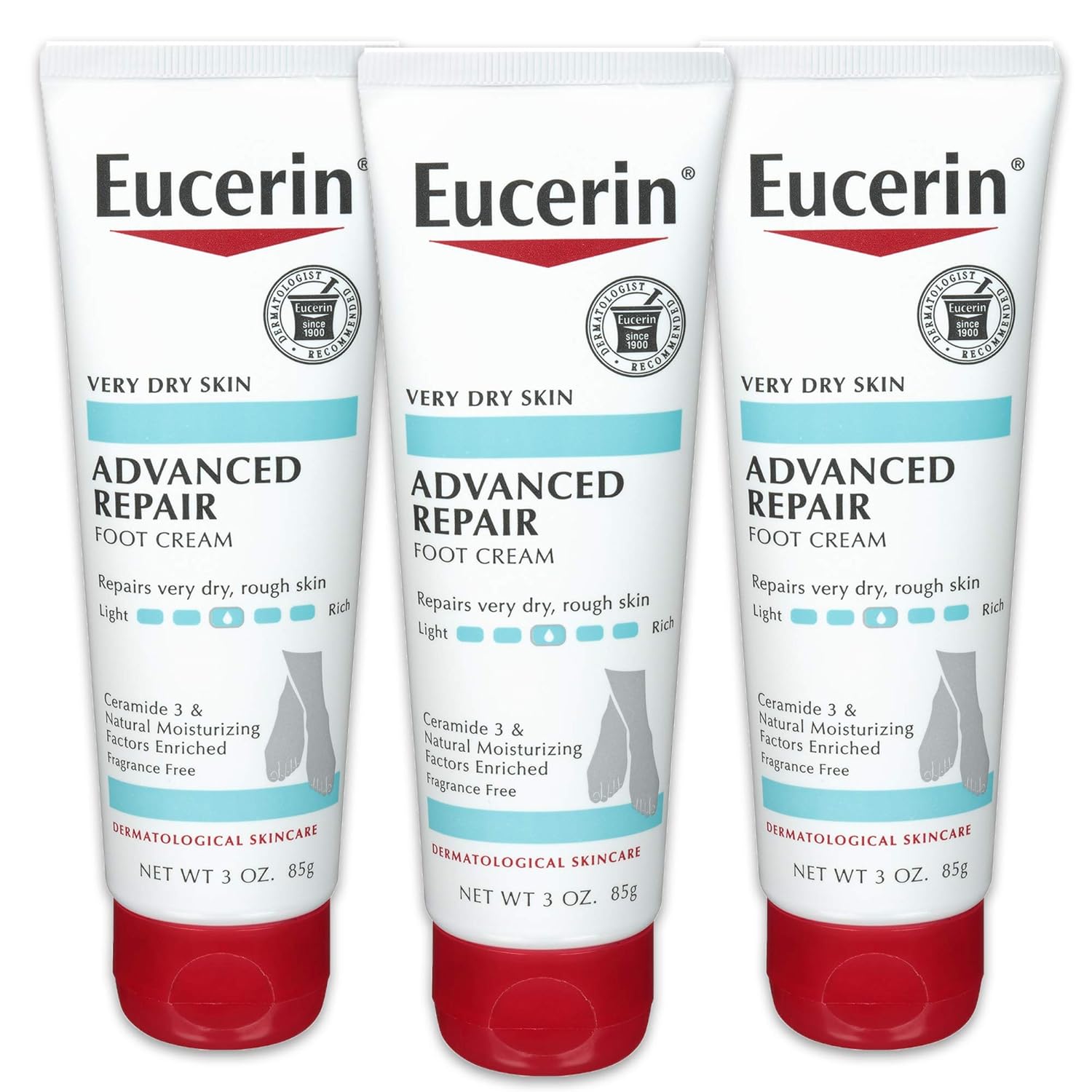 Eucerin Advanced Repair Foot Cream, Unscented Foot Cream for Dry Feet and Heels, 3 Oz Tube, Pack of 3 - Image 2