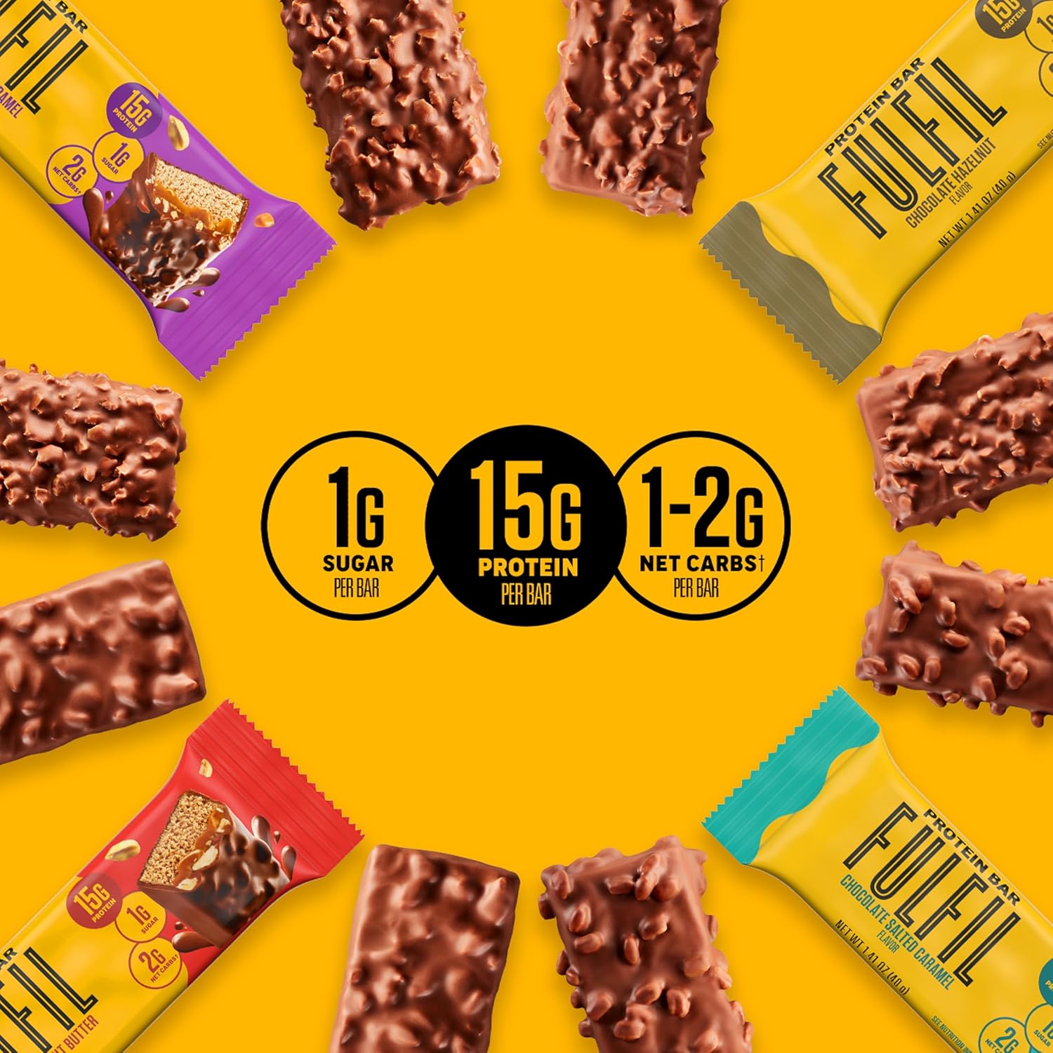 FULFIL Protein Snack Bars, Best Sellers Variety Pack,15g Protein, Pantry Staples, 12 Count - Image 3