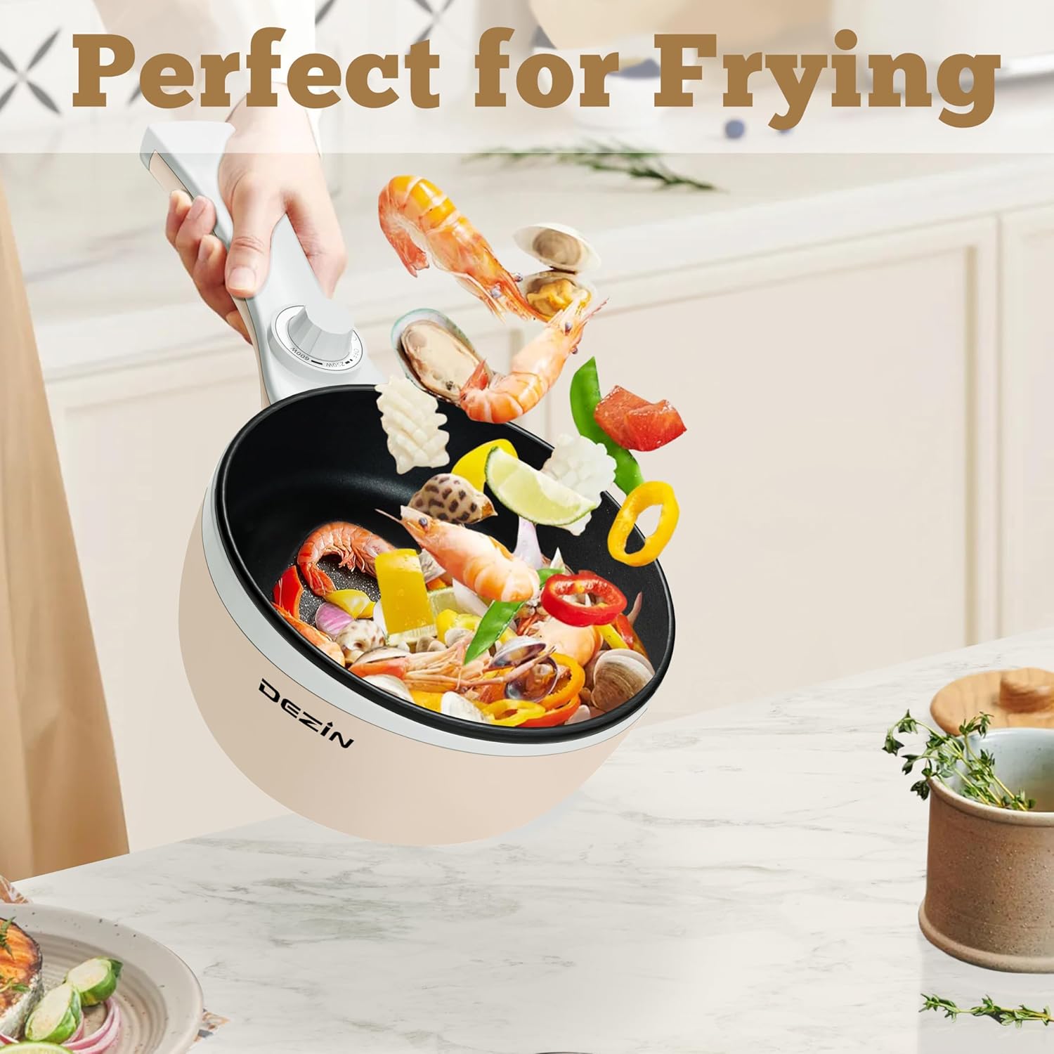 Dezin Hot Pot Electric Upgraded, Non-Stick Sauté Pan, Rapid Noodles Electric Pot, 1.5L Mini Portable Hot Pot for Steak, Egg, Fried Rice, Ramen, Oatmeal, Soup with Power Adjustment - Image 3