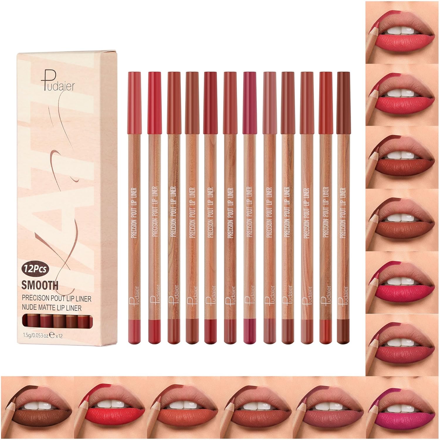 Lip Liner Set, 12Pcs Pure Natural Oak Brown Pink Red Series Lip Liners, Smooth and High Pigmented Lip Makeup Pencil - Image 2