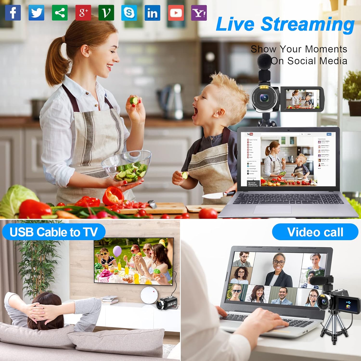 Video Camera Camcorder Full HD 4K 60FPS 48MP WiFi IR Night Vision Vlogging Camera for YouTube Digital Camera Recorder 18X Zoom Camcorders with 3.0" Touch Screen,2 Batteries and 32G SD Card - Image 9