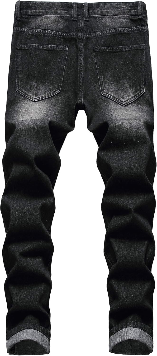 QIMYUM Mens Ripped Jeans, Distressed Destroyed Slim Fit Straight Leg Denim Pants - Image 3