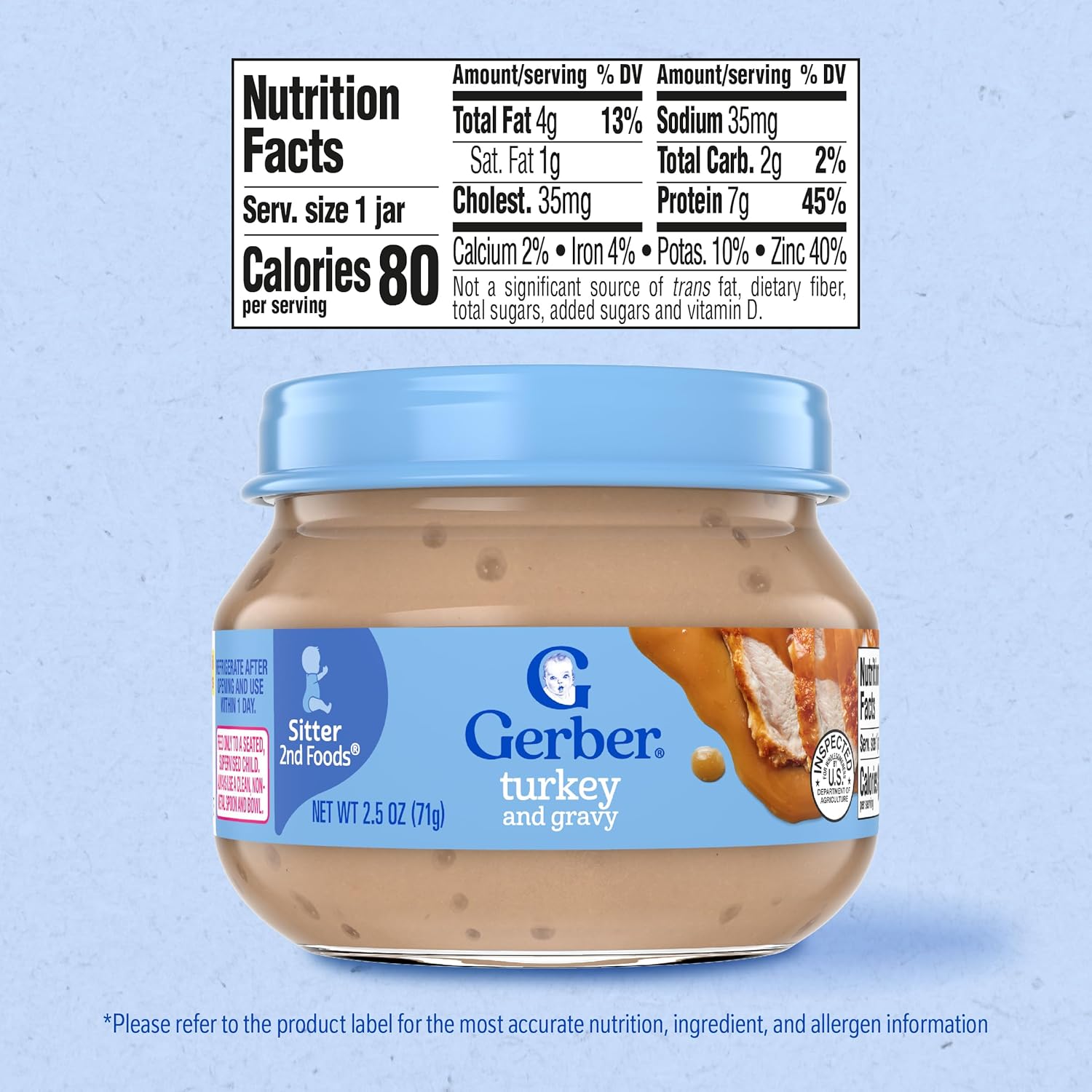 Gerber Baby Foods 2nd Foods Meat, Turkey & Gravy, Mealtime for Baby, 2.5 Ounce Jar (Pack of 10) - Image 8