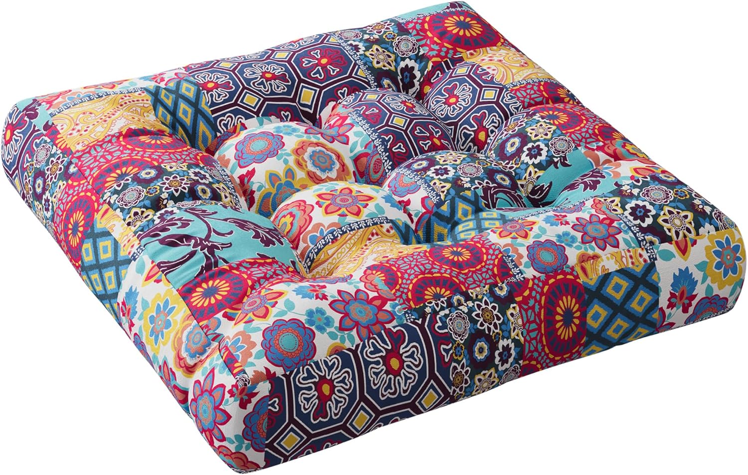 Boho Floor Pillow, Large Meditation Cushion for Adults, Square Pillows Seating for Yoga Living Room Tatami Sitting Home Decor, Memory Foam Added, 22x22 Inch, Multi Patchwork - Image 2