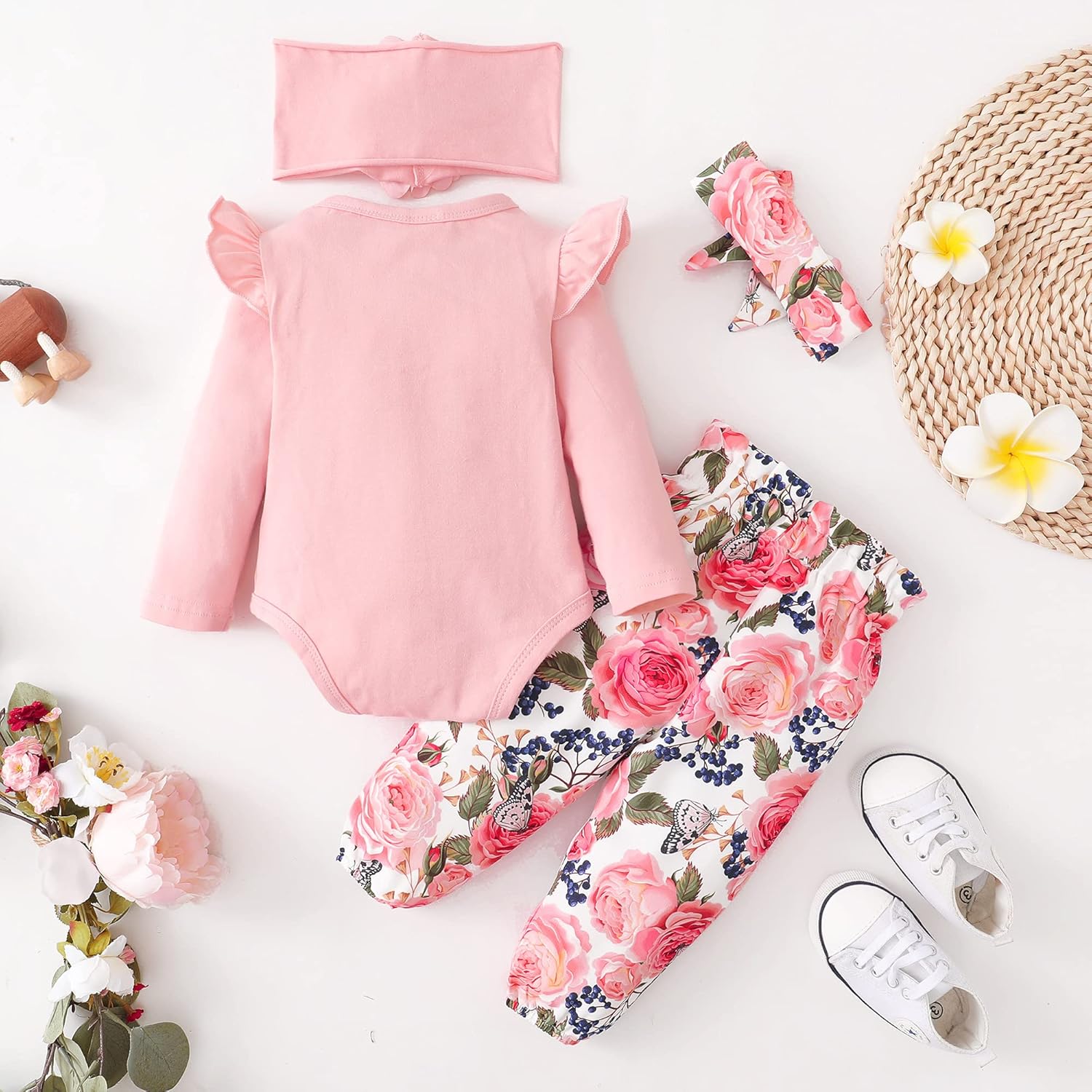 SUNNY PIGGY Newborn Infant Baby Girl Clothes Ruffle Romper Toddler Girl Floral Cotton Pant Sets Girls Clothing Outfit - Image 8