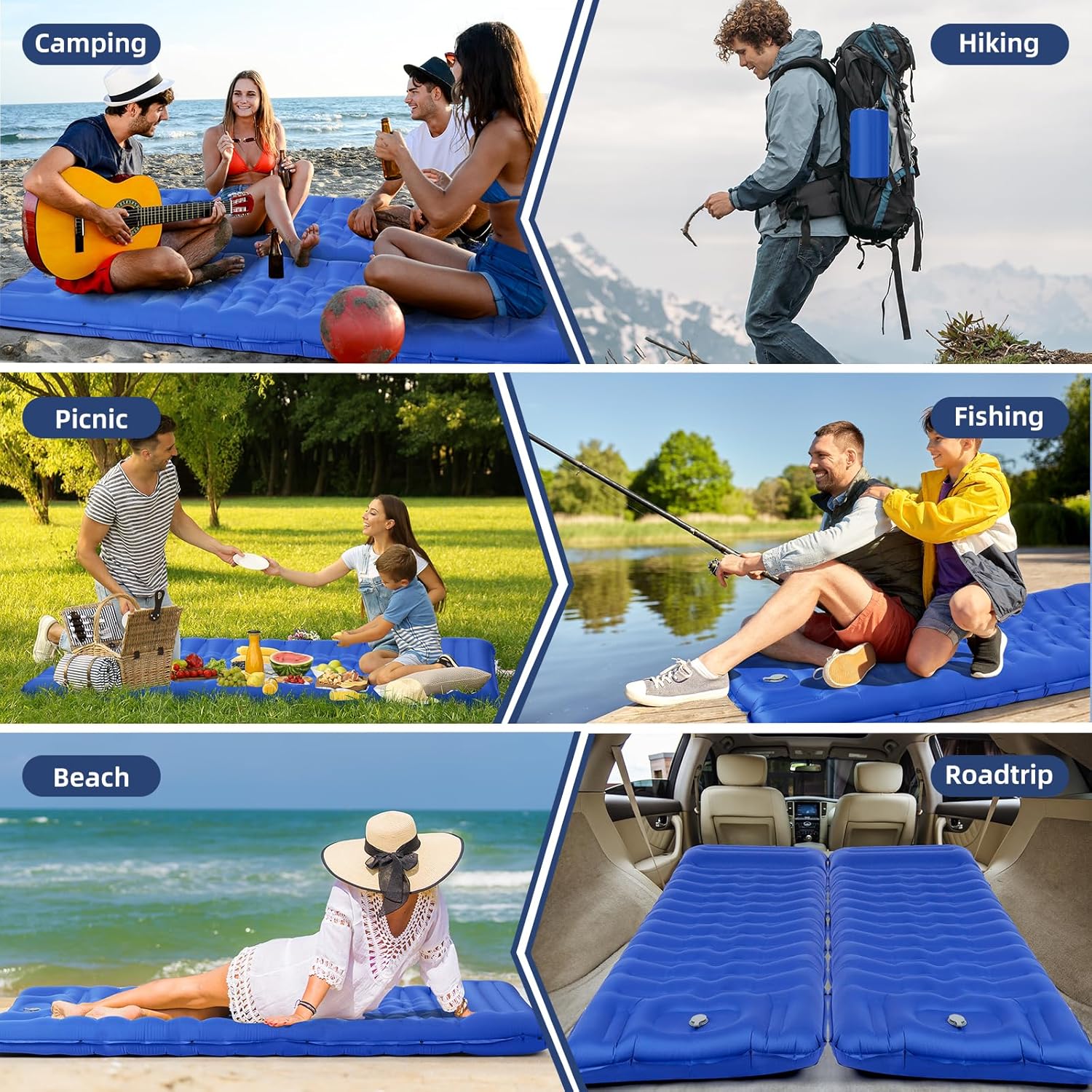 Sleeping Pad, Ultralight Thicken Inflatable Sleeping Pad for Camping, Built-in Pump, Great for Camping, Hiking, Carry Bag, Repair Kit, Compact & Lightweight Air Mattress(Blue) - Image 7