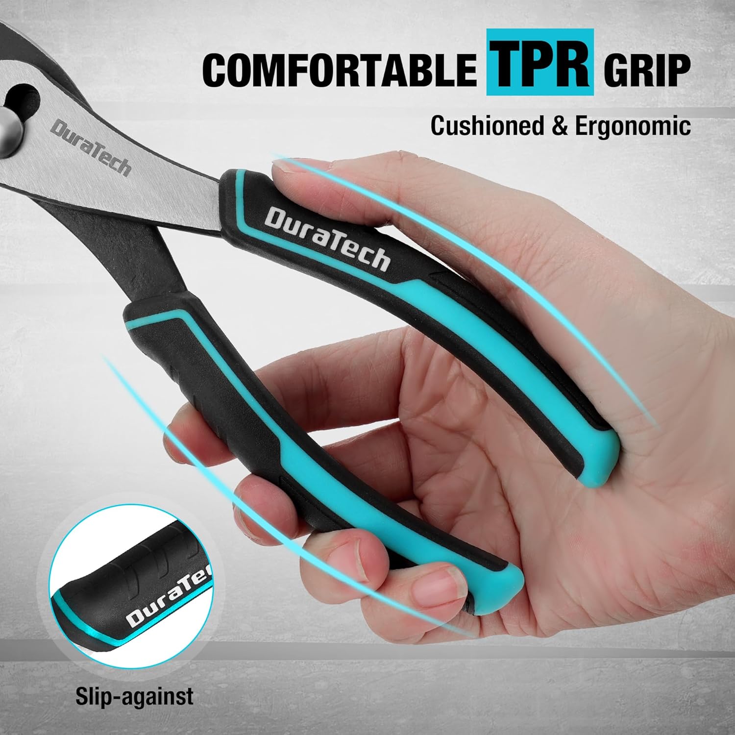 DURATECH 8 Inch Slip Joint Pliers, Pliers Tool with Comfortable TPR Handle, High Carbon Steel, Strong Sharp Teeth, Pliers for Tightening, Loosening and Gripping Nuts and Bolts - Image 4