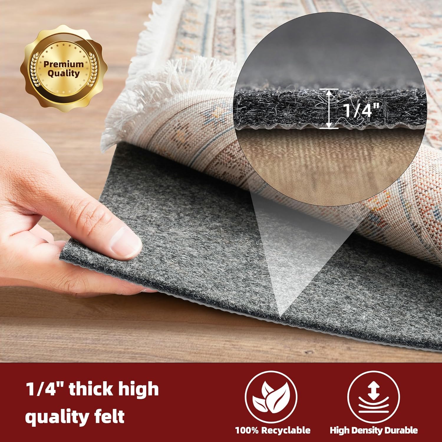 BAGAIL Felt and Natural Rubber Backing Rug Pads 1/4” Thick, 5 x 7 Ft Non Slip Carpet Gripper Keep Rugs in Place, Under Area Rug Protective Cushioned Pads, Carpet Runners, Hardwood Floors Protection - Image 4