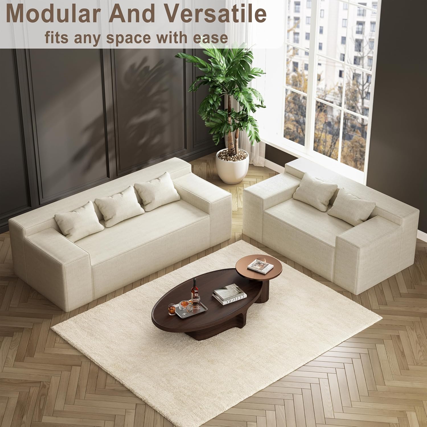 Modern 3-Seater Sofa, Hybrid Sofa in a Box, No Assembly Required, Comfy Sofa Couch with 3 Matching Pillows, Cat-Scratch Resistant Linen, Couch for Living Room or Bedroom, Beige - Image 7