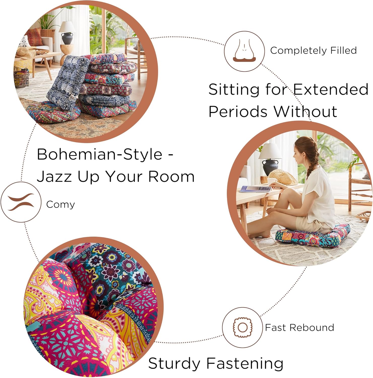 Boho Floor Pillow, Large Meditation Cushion for Adults, Square Pillows Seating for Yoga Living Room Tatami Sitting Home Decor, Memory Foam Added, 22x22 Inch, Multi Patchwork - Image 4