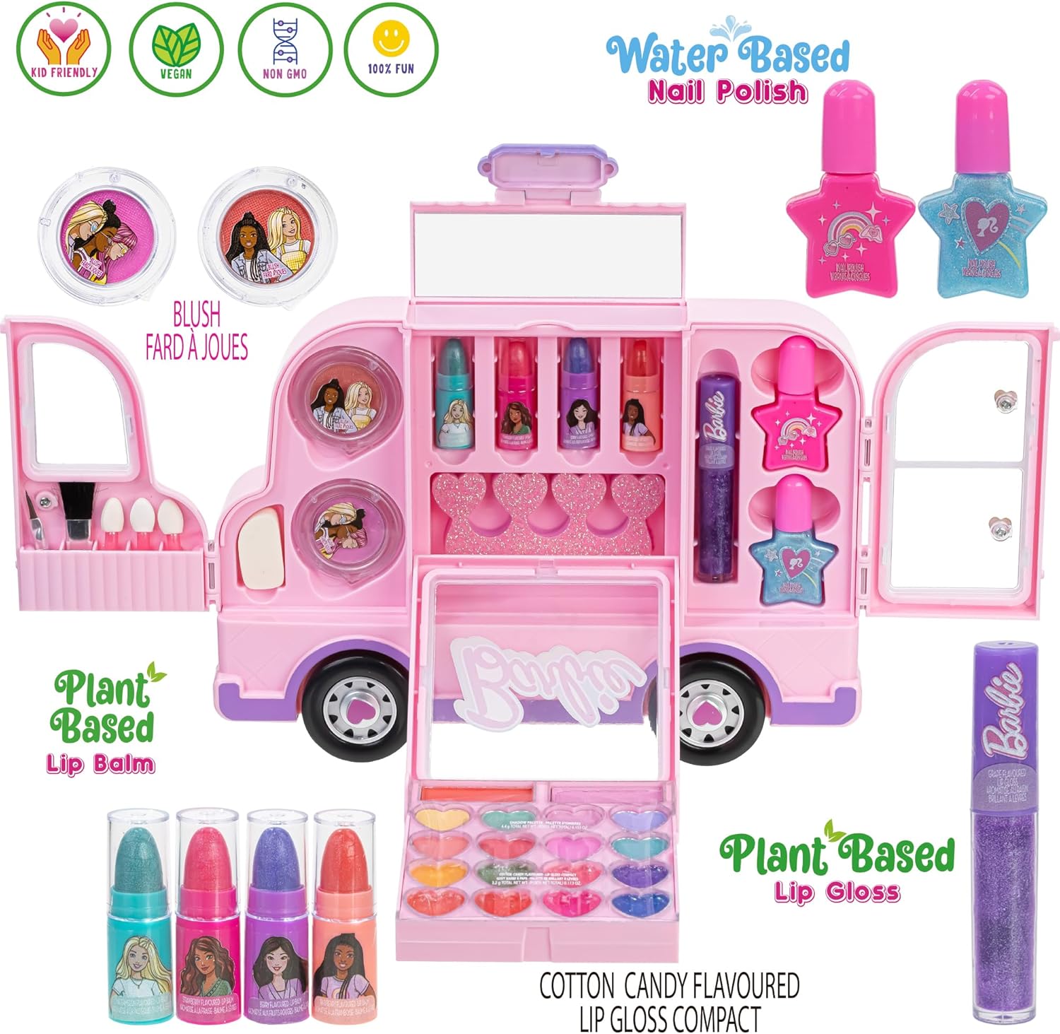 Barbie Car Makeup Kit for Girls, Real Washable Toy Makeup Set, Barbie Gift, Play Makeup and Pretend Play Toys, Perfect for Birthdays, Parties, Sleepovers & Makeovers, Ages 6 and up, by Townley Girl - Image 8