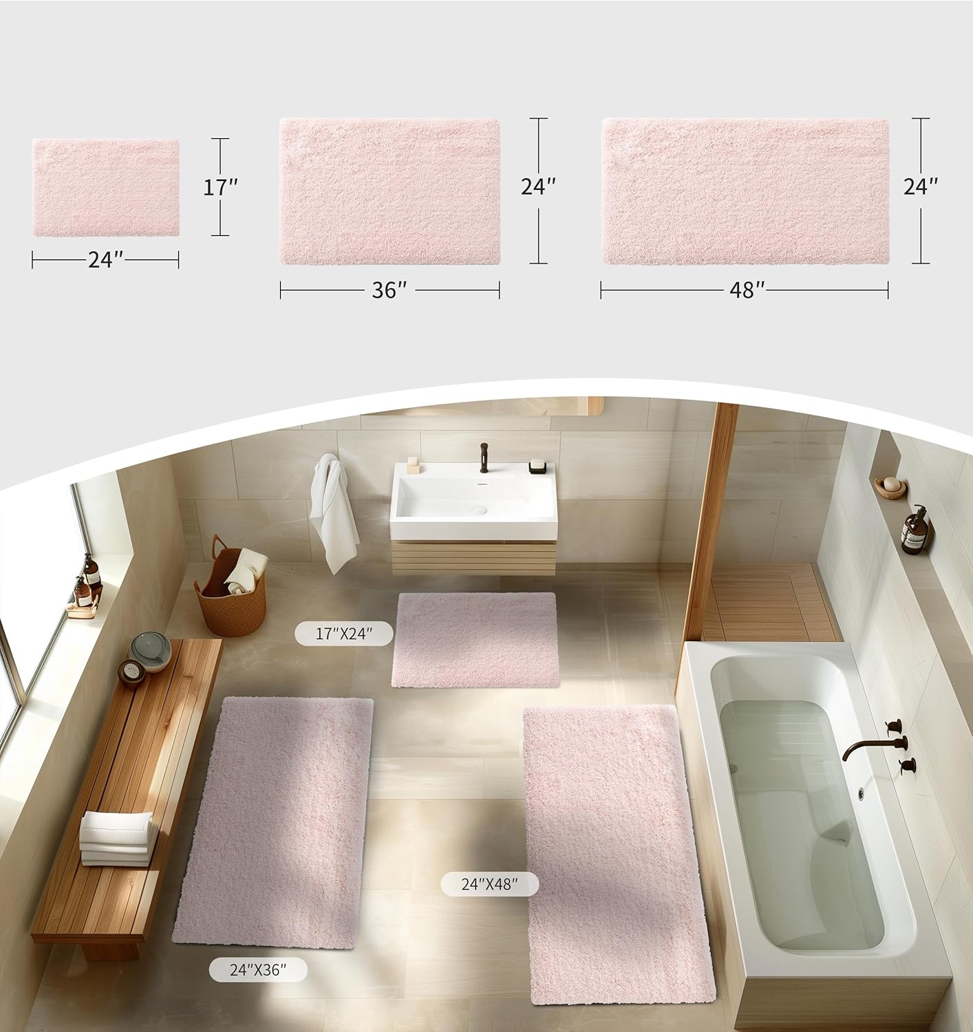 Small Bathroom Rug 17x24 Non Slip Pink Fluffy Bath Mat for Bathroom Floor Washable Plush Luxury Bath Rug for Tub Soft Shaggy Absorbent Shower Mat - Image 5