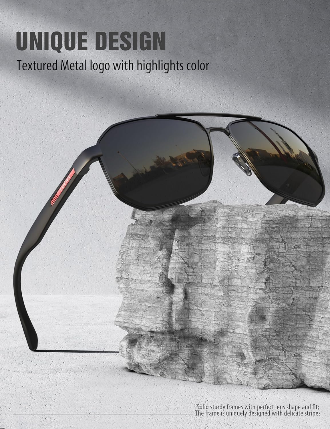 LUENX Aviator Sunglasses for Men Square Polarized Polygon Lens - UV 400 Protection with Accessories 61MM Driving Outdoor - Image 6