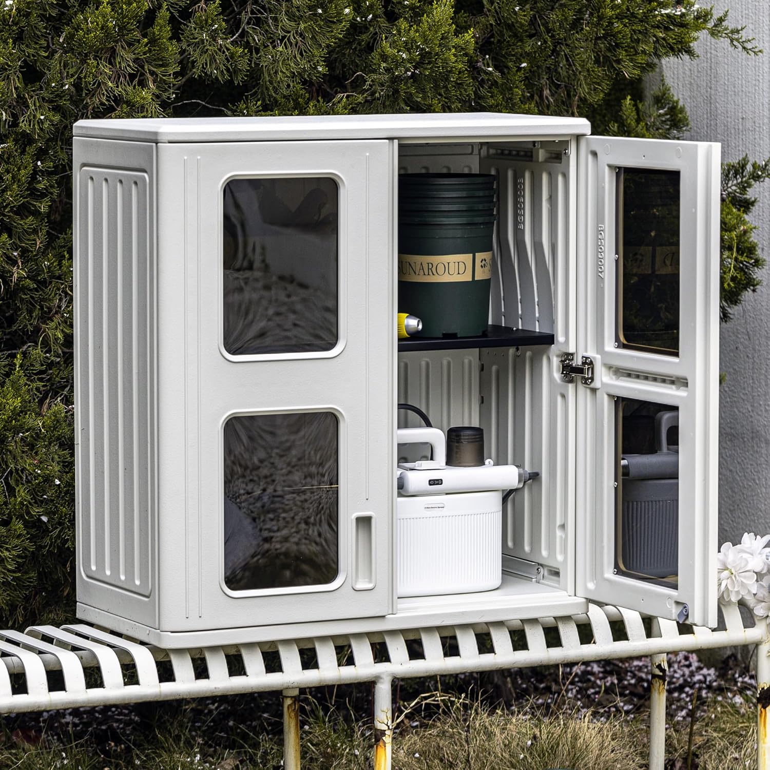 ADDOK Wall Cabinet Storage with Metal Shelf, 29"x30" Resin Storage Cabinet Wall Mounted for Indoor & Outdoor, Versatile Shed/Cabinet for Bathroom Laundry Bedroom Closet Pantry Organizers and Storage - Image 5