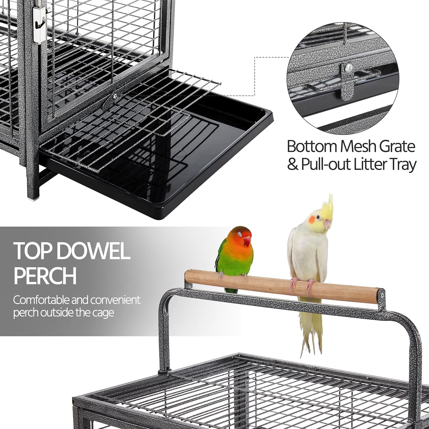 Yaheetech 25.5'' Wrought Iron Bird Travel Carrier Cage Parrot Cage with Handle Wooden Perch & Seed Guard for Small Parrots Canaries Budgies Parrotlets Lovebirds Conures Cockatiels - Image 9