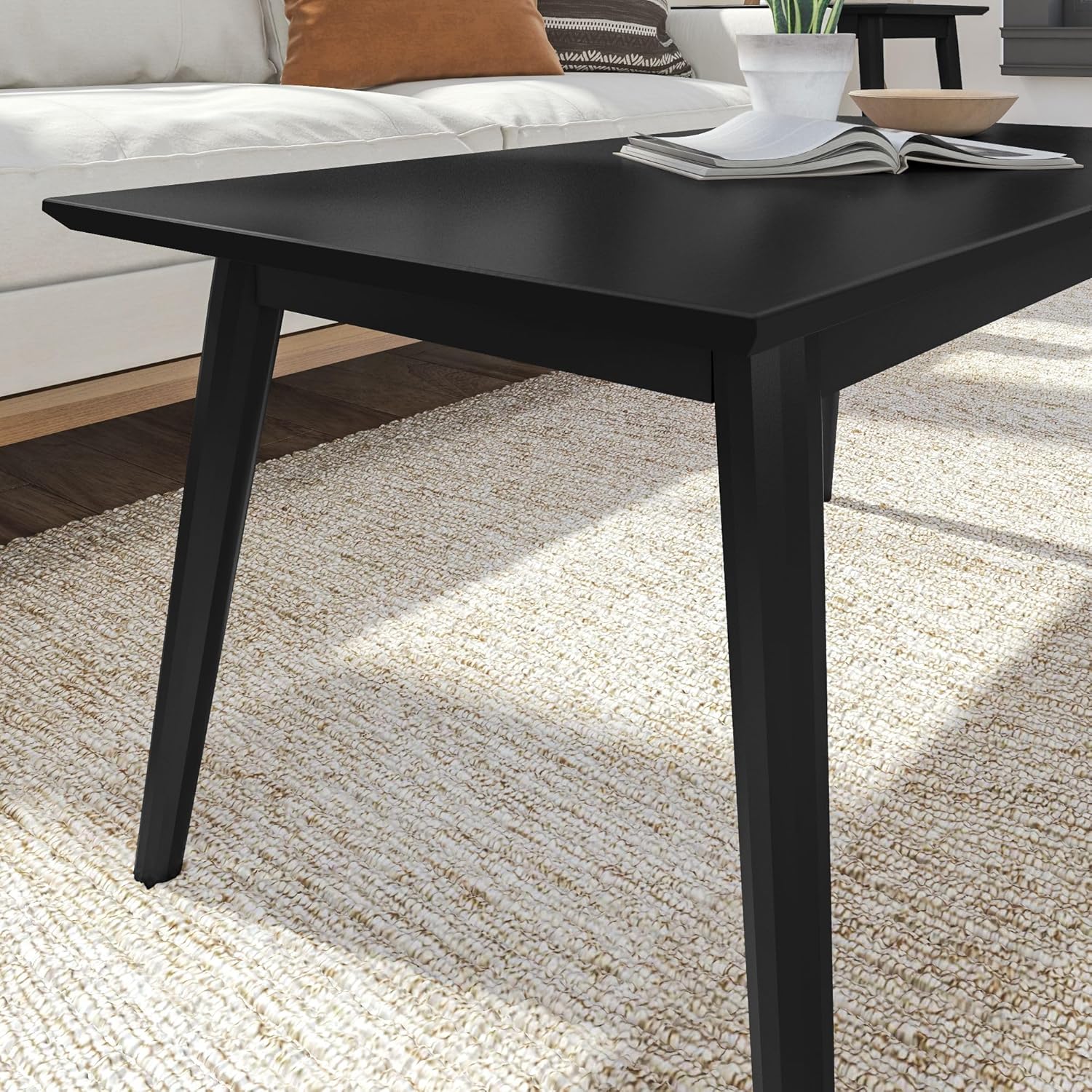 Plank+Beam 40 Inch Mid Century Modern Coffee Table, Wood Coffee Tables for Living Room, Rectangular Center Table, Occasional Table for Small Spaces, Black - Image 6