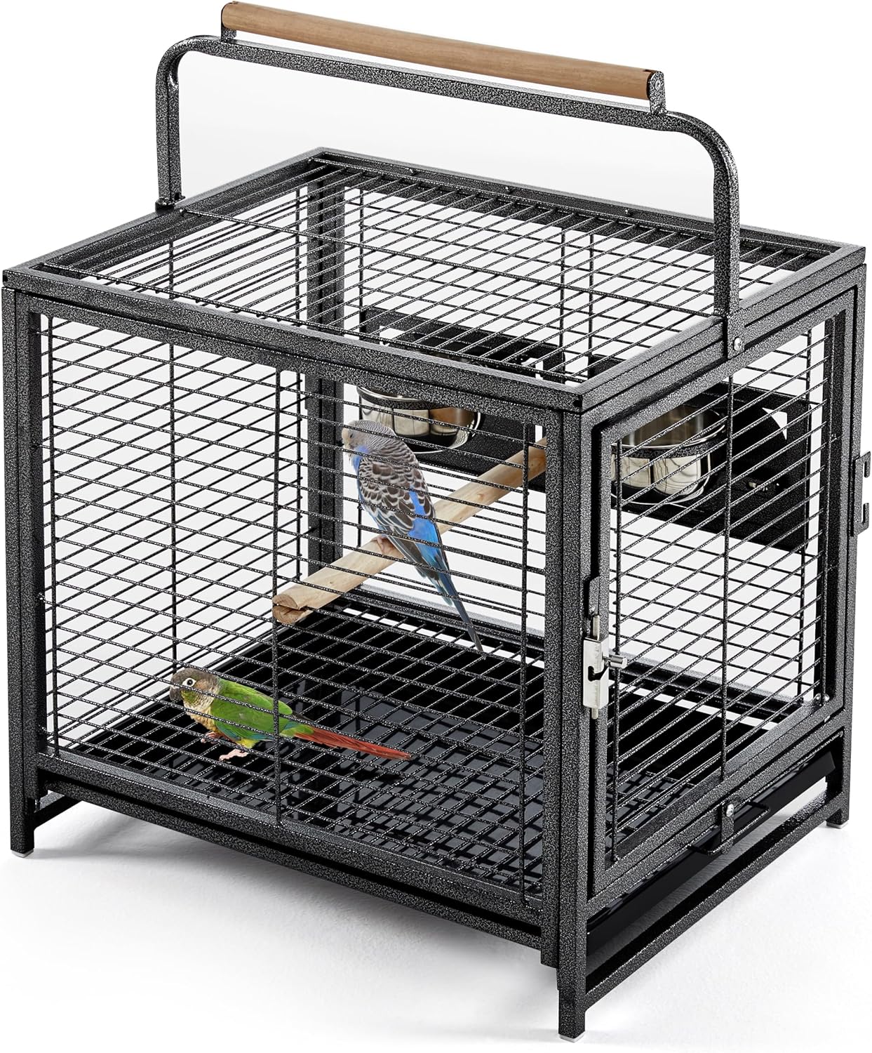 Yaheetech 25.5'' Wrought Iron Bird Travel Carrier Cage Parrot Cage with Handle Wooden Perch & Seed Guard for Small Parrots Canaries Budgies Parrotlets Lovebirds Conures Cockatiels - Image 2