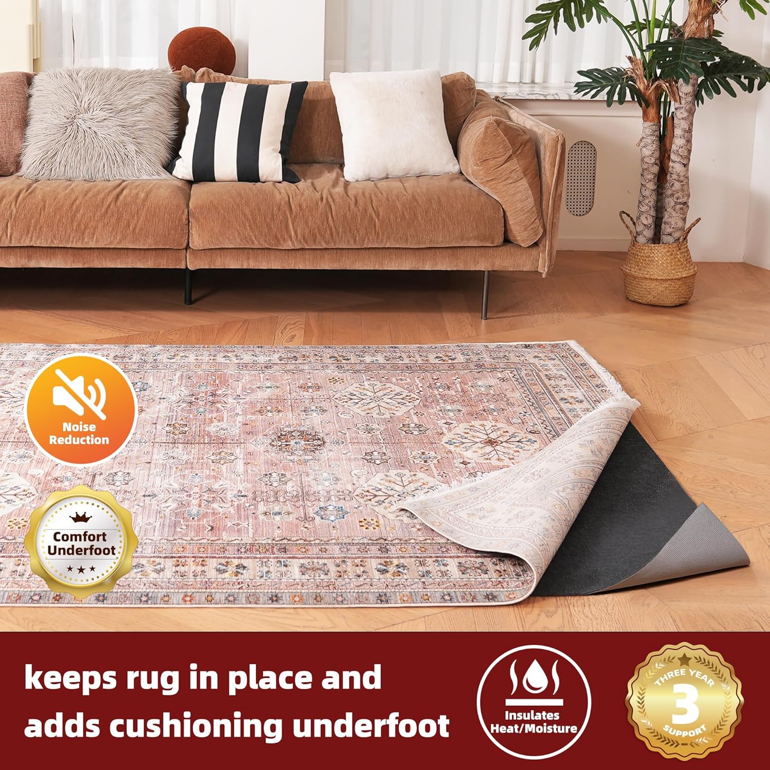 BAGAIL Felt and Natural Rubber Backing Rug Pads 1/4” Thick, 5 x 7 Ft Non Slip Carpet Gripper Keep Rugs in Place, Under Area Rug Protective Cushioned Pads, Carpet Runners, Hardwood Floors Protection - Image 3