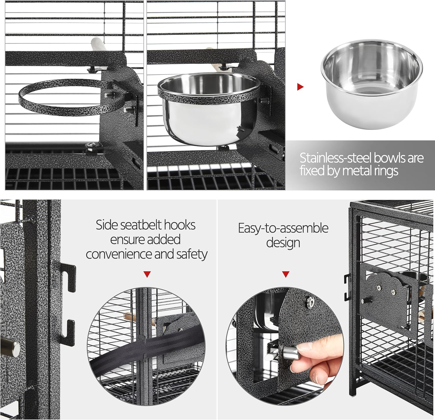 Yaheetech 25.5'' Wrought Iron Bird Travel Carrier Cage Parrot Cage with Handle Wooden Perch & Seed Guard for Small Parrots Canaries Budgies Parrotlets Lovebirds Conures Cockatiels - Image 8