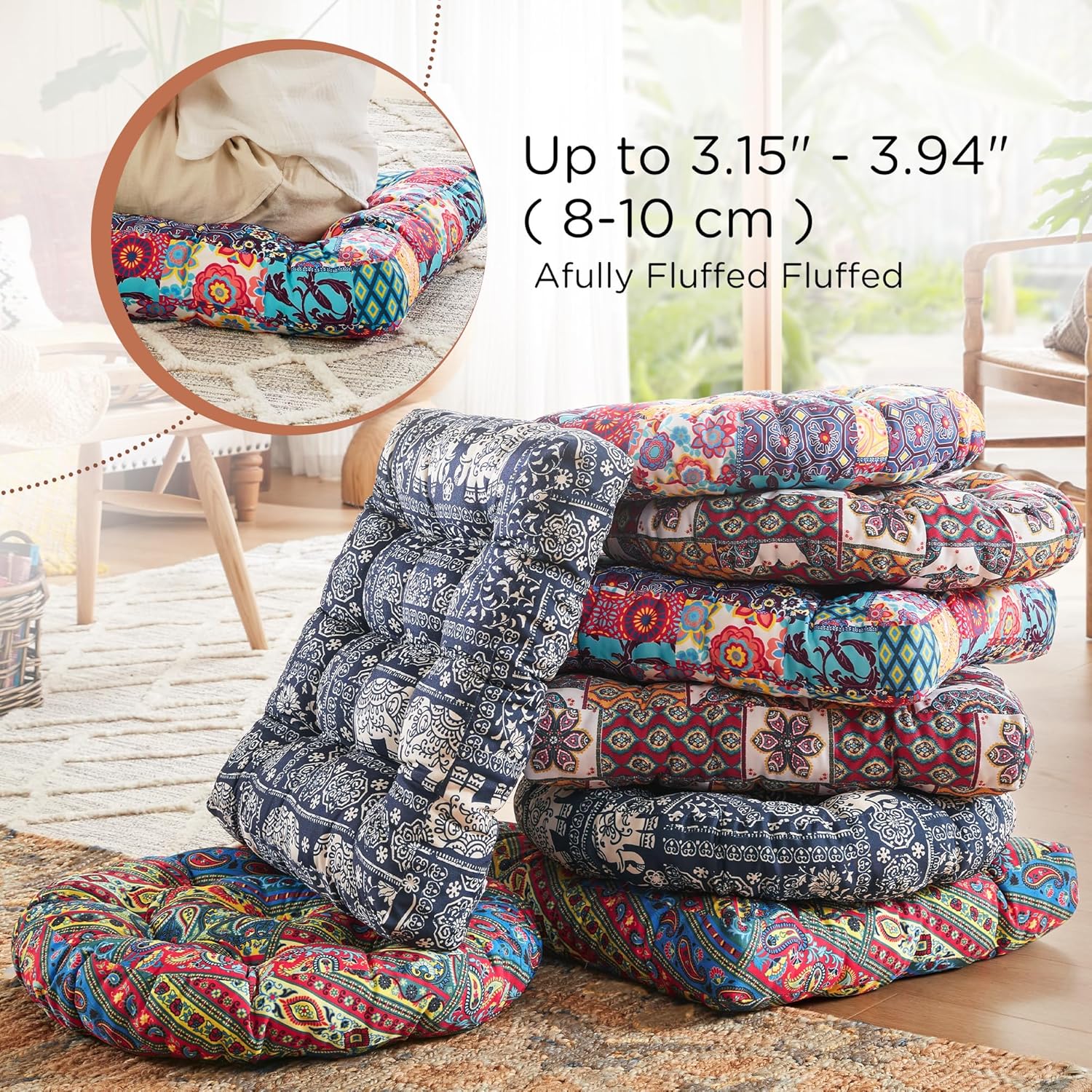 Boho Floor Pillow, Large Meditation Cushion for Adults, Square Pillows Seating for Yoga Living Room Tatami Sitting Home Decor, Memory Foam Added, 22x22 Inch, Multi Patchwork - Image 5