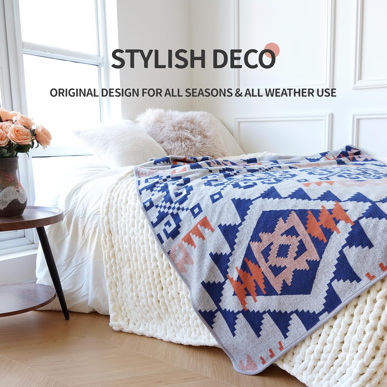 ACUSHLA Merino Wool Camp Blanket - Warm Thick Washable Large Outdoor Camping Sleeping Throw Blanket All Weather, Aztec Grey 79X63 - Image 3